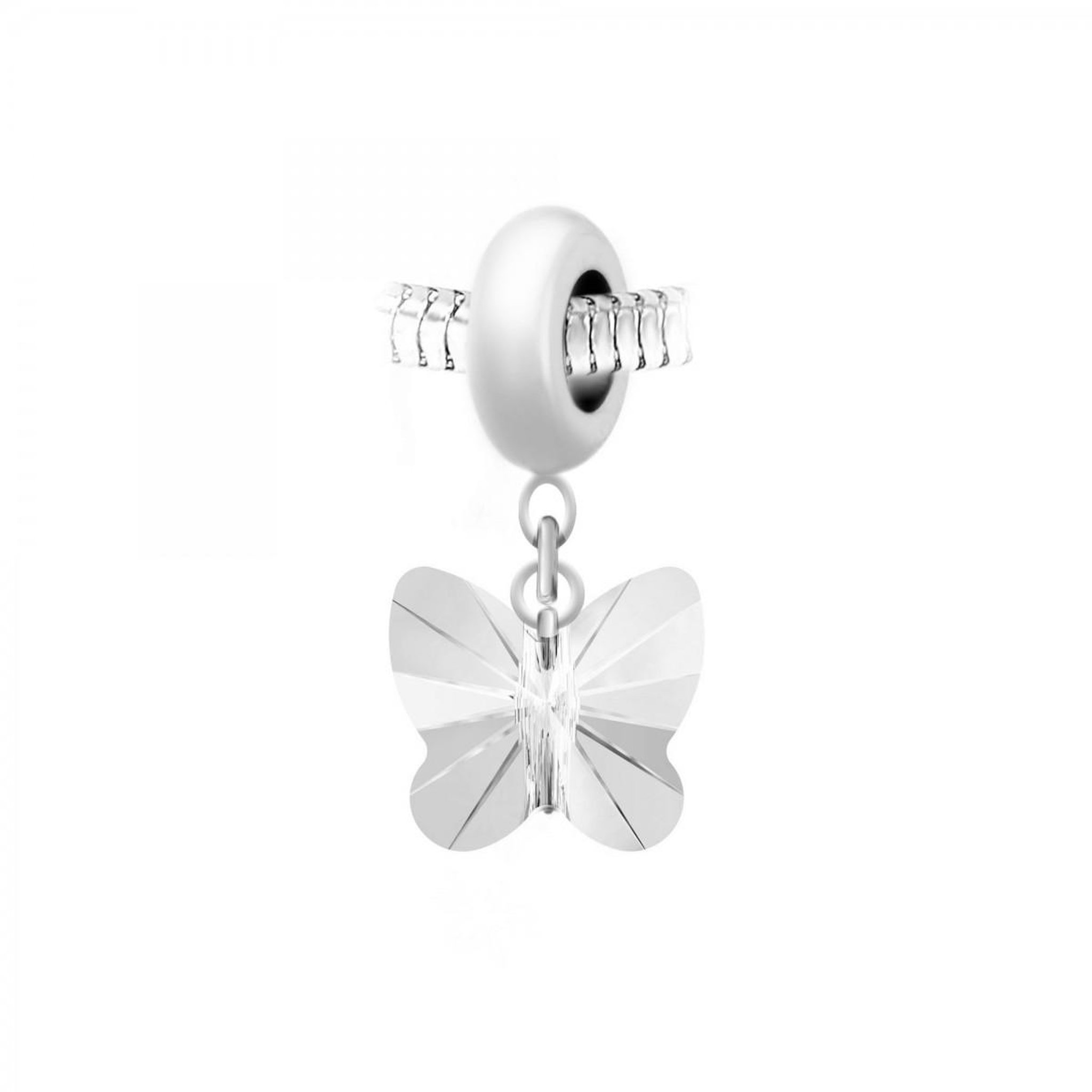 SC CRYSTAL Charm perle en acier et papillon SC Crystal orné de Cristaux scintillants