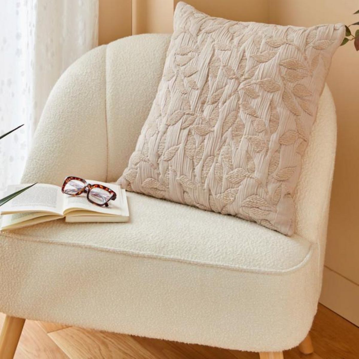 ATMOSPHERA Coussin Déco Jacquard  Lethon  50x50cm Beige Lin