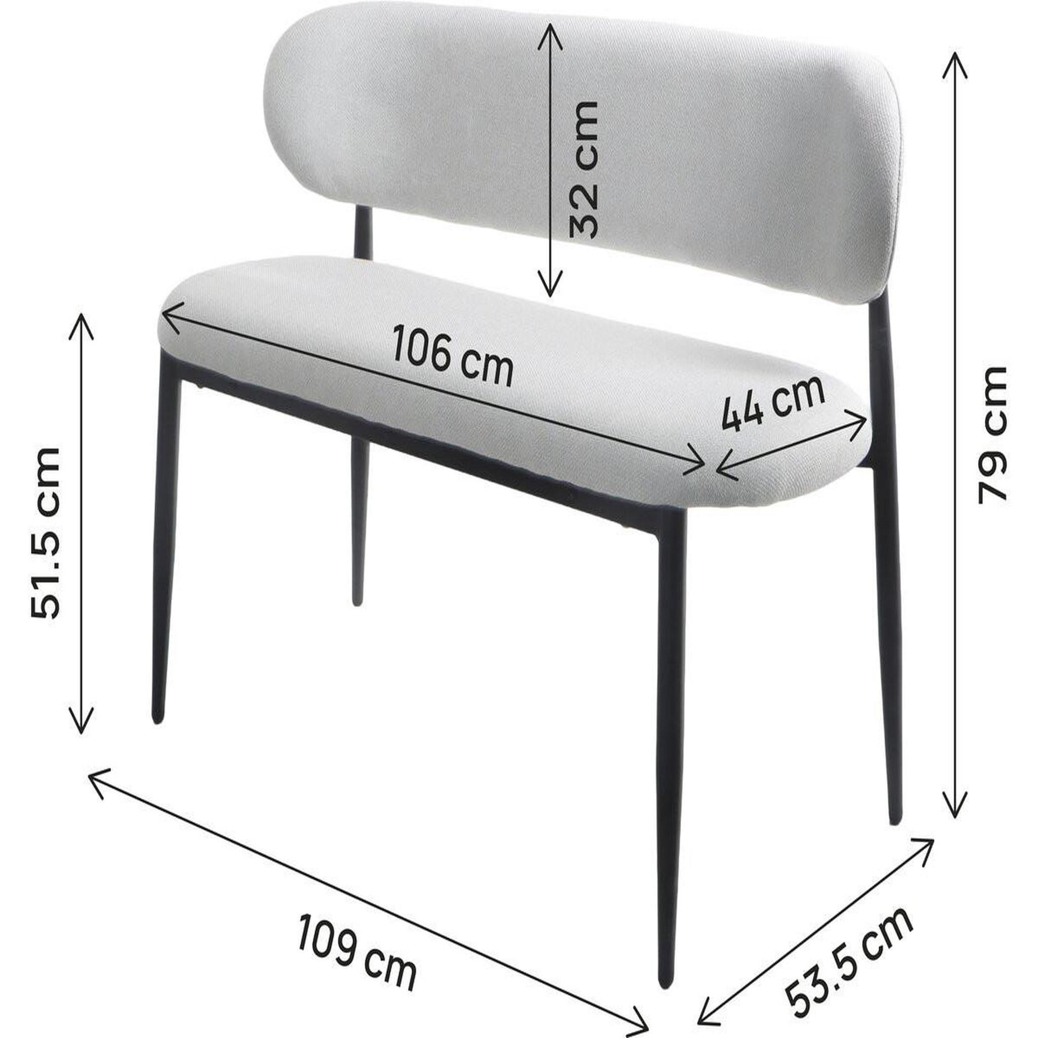 Voir la diapositive 3 : Habitat et Jardin Banc de salle à manger en tissu - 110 cm -  sélène  - 3 places - gris clair et noir
