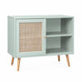 Voir la diapositive 1 : SWEEEK Meuble de rangement en cannage 80x39x65.8cm  Bohème - Vert céladon-  2 niveaux - 1 porte -  pieds scandinaves. buffet bas