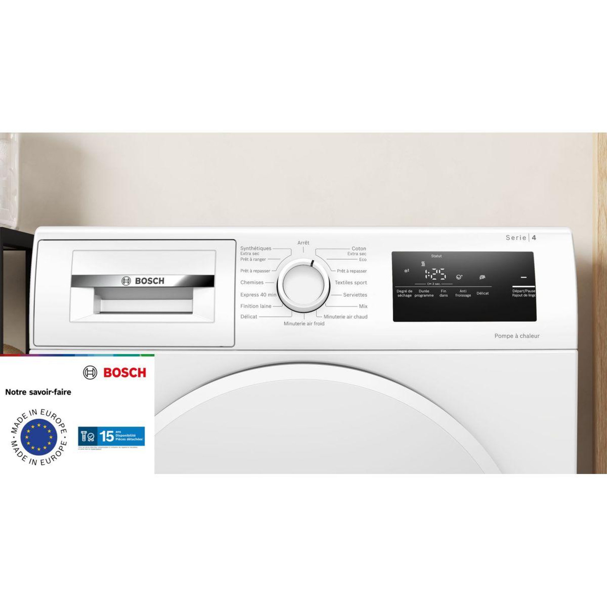 Voir la diapositive 2 : BOSCH Sèche linge pompe à chaleur wth8300dfr, série 4, express 40 min