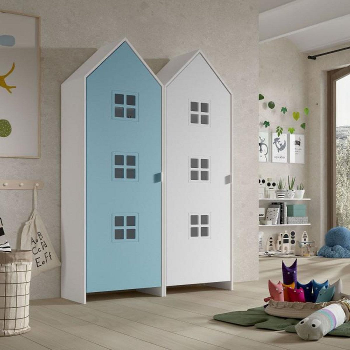 Paris Prix Pack - 2 Armoires Enfant  Casami Bruges  171cm Bleu & Blanc