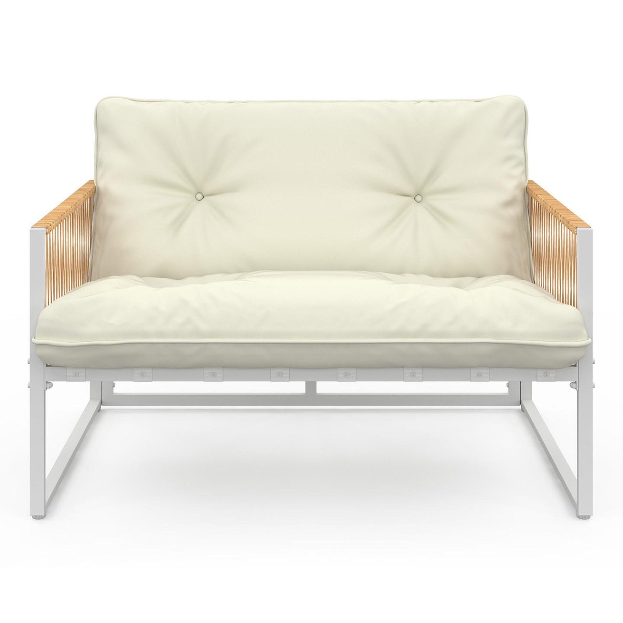 Voir la diapositive 3 : ID MARKET Salon de jardin bas rio 6 places structure métal blanc et cordage effet rotin avec coussins beige