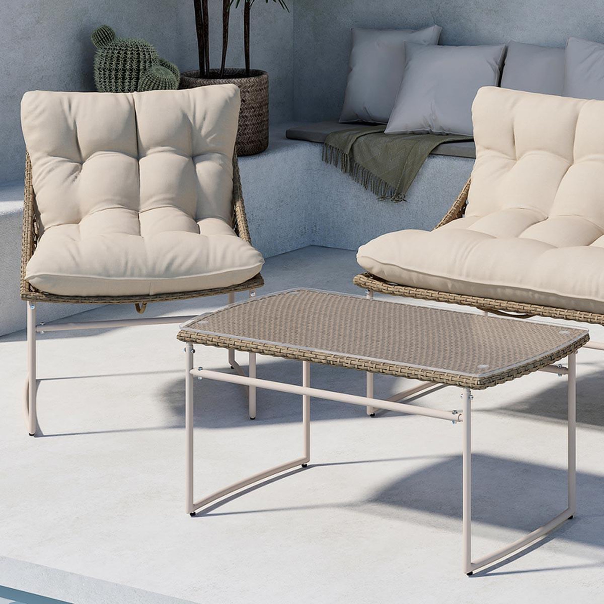 Voir la diapositive 6 : Paris Prix Salon de jardin en rotin 4 places  tina  118cm beige