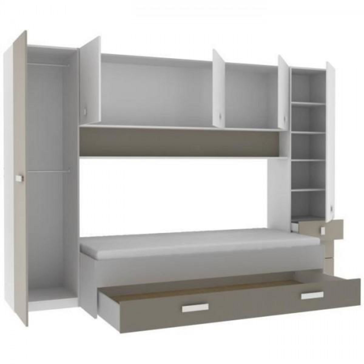 Demeyere DEMEYERE Lit gigogne enfant avec multiples rangements - Décor blanc/argile - 90 x200 cm - TIDY