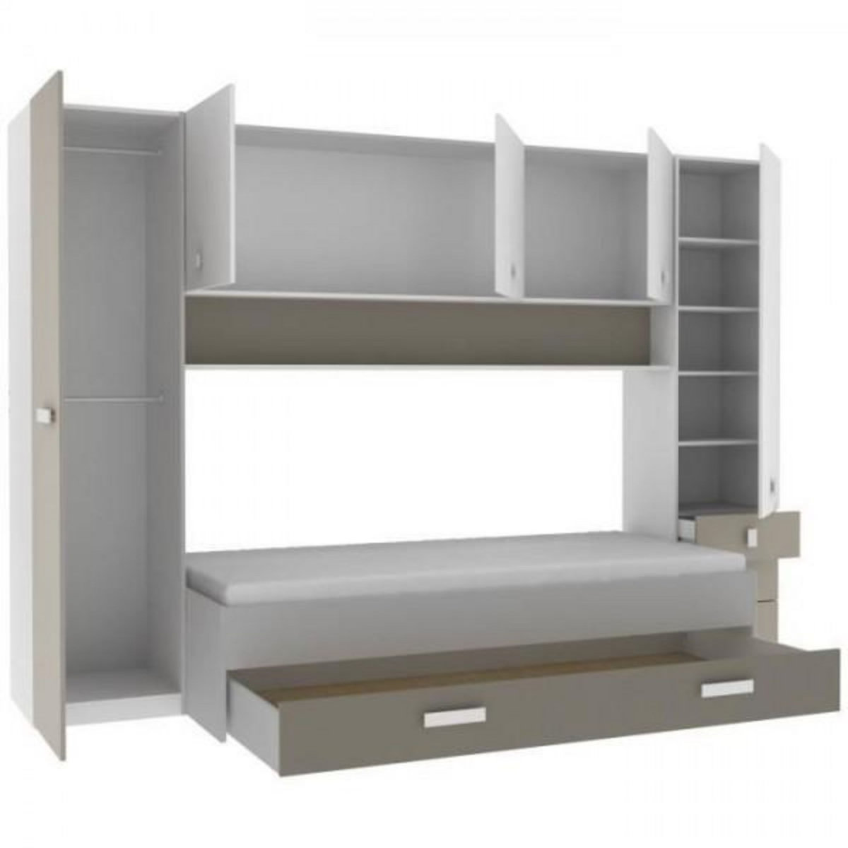 Demeyere DEMEYERE Lit gigogne enfant avec multiples rangements - Décor blanc/argile - 90 x200 cm - TIDY