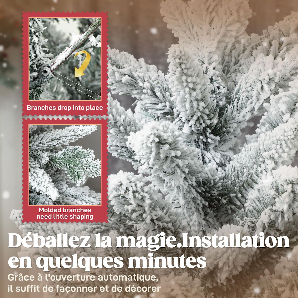 HOMCOM Sapin de Noël artificiel enneigé H.150cm 768 branches grand réalisme support métal pliable vert blanc