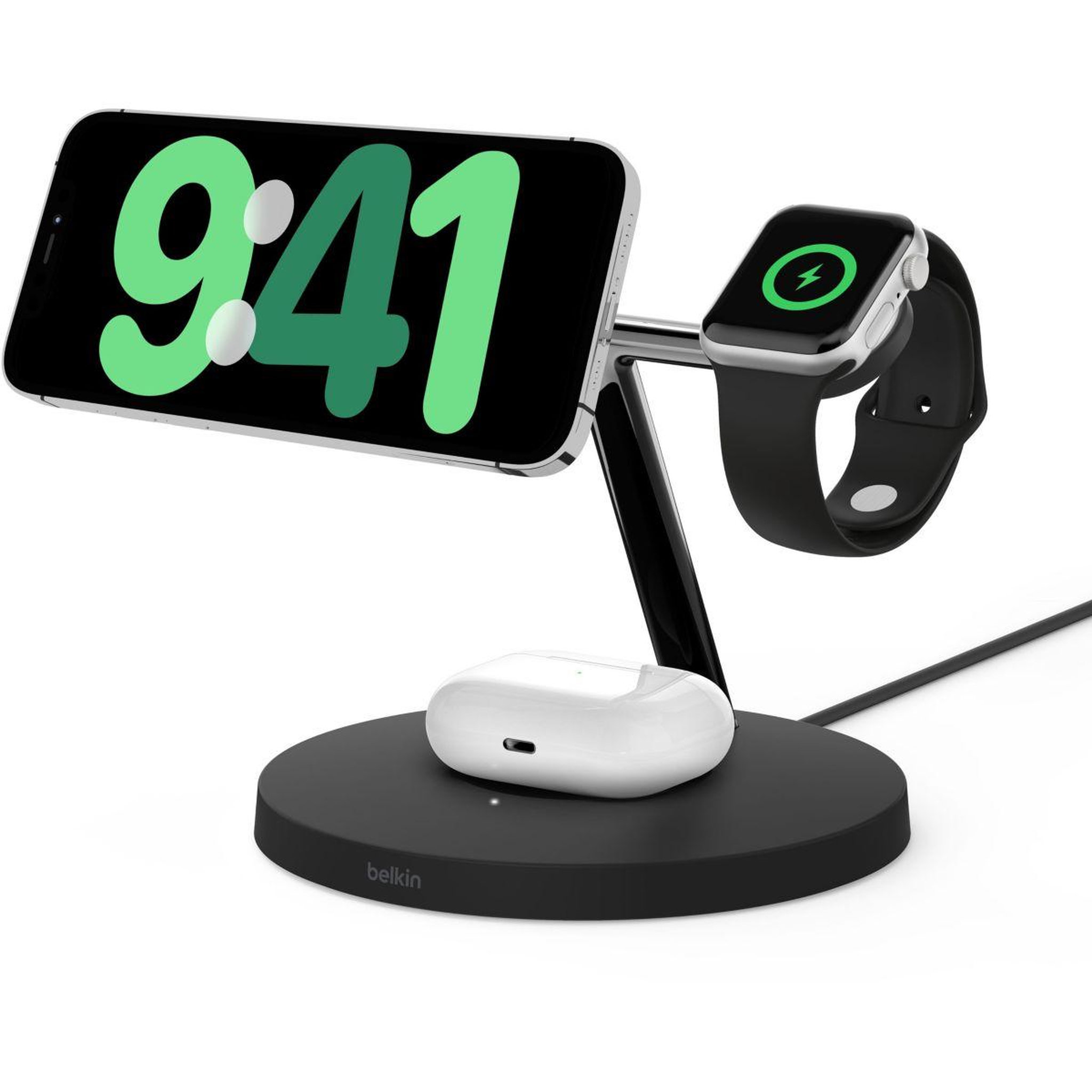 Voir la diapositive 3 : Belkin Chargeur induction Qi2 noir 3 en 1