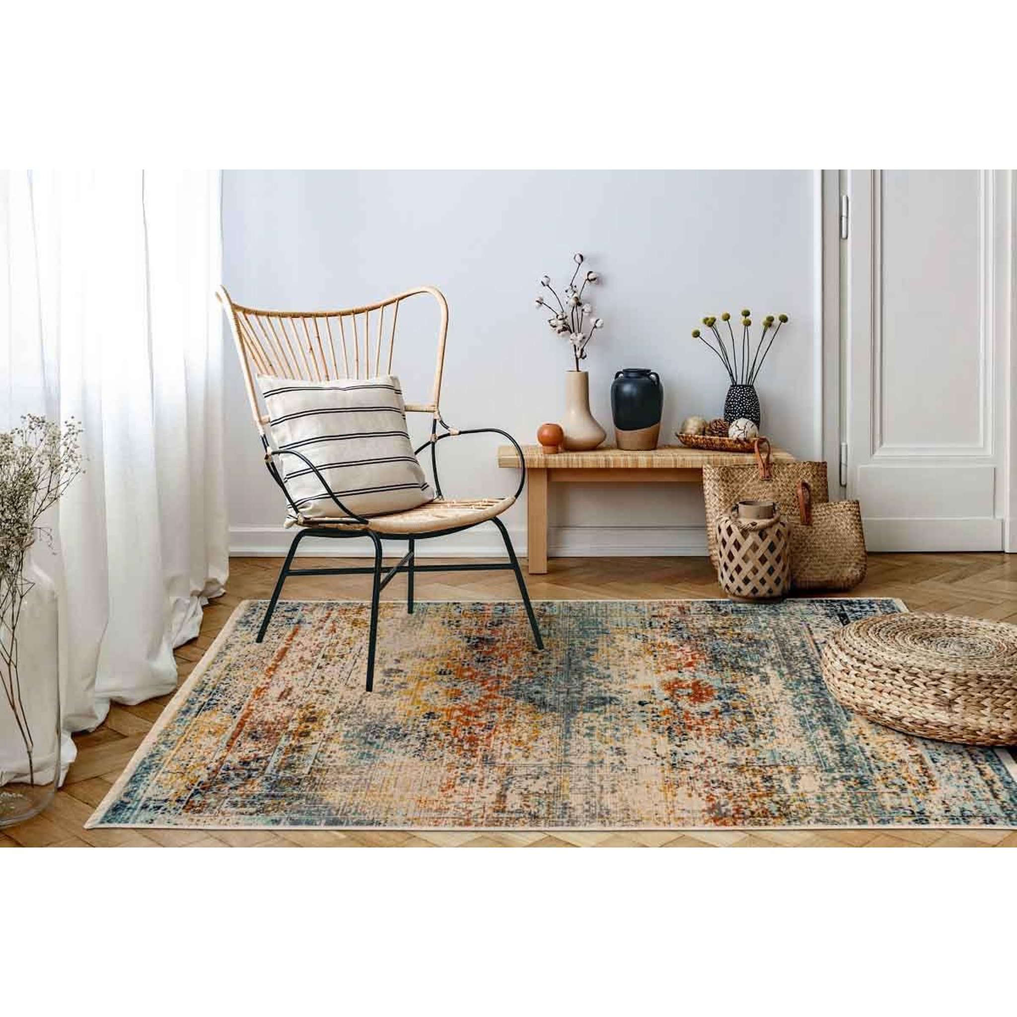 Voir la diapositive 5 : Paris Prix Tapis Tissé Ethnique à Poils Plats  Charu II  Bleu