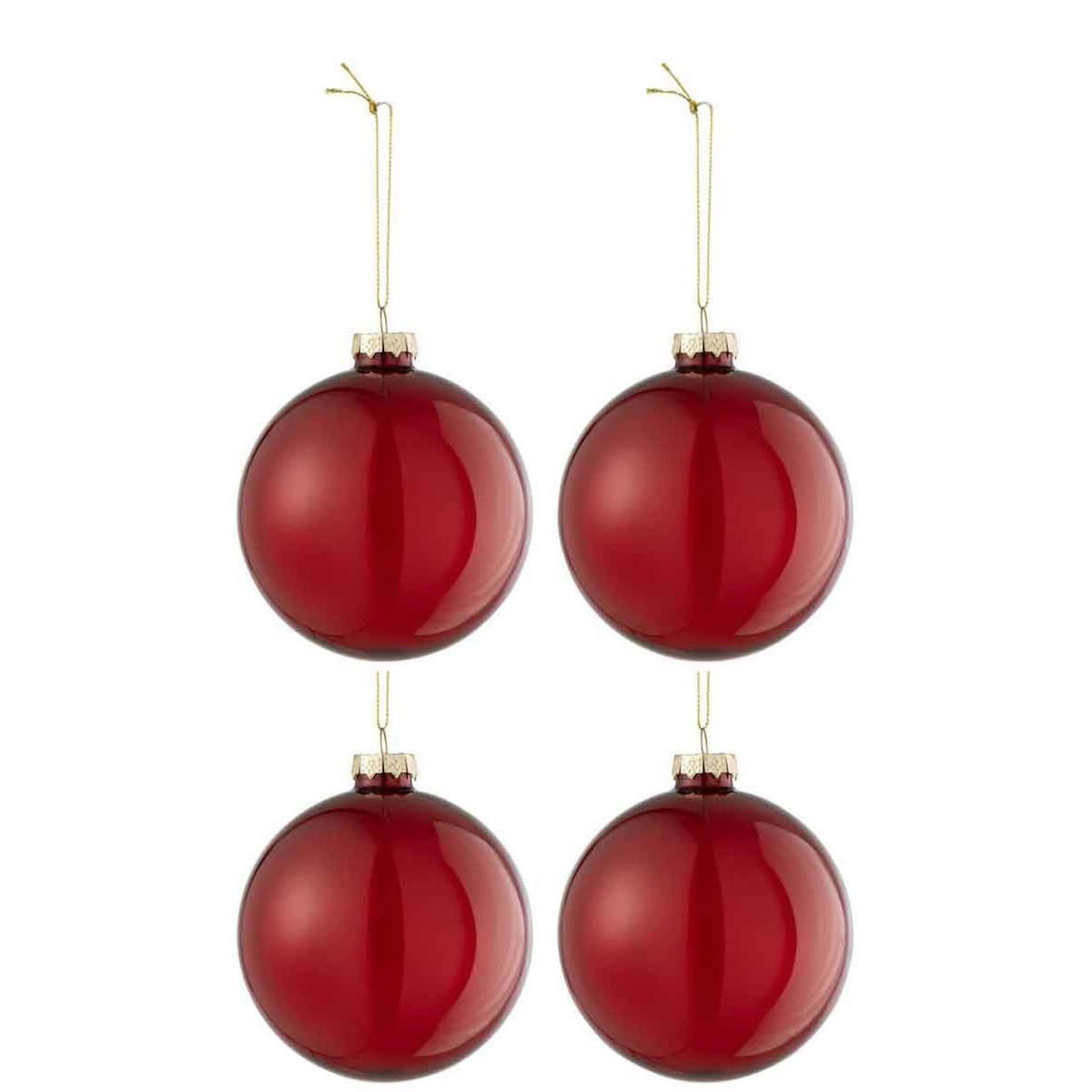 Paris Prix Lot de 4 Boules de Noël  Verre Épais  10cm Transparent & Rouge