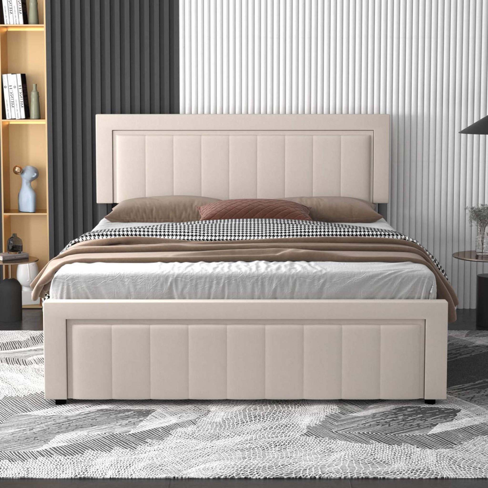 Voir la diapositive 4 : CONCEPT USINE Lit coffre 140x190cm en velours beige nashville