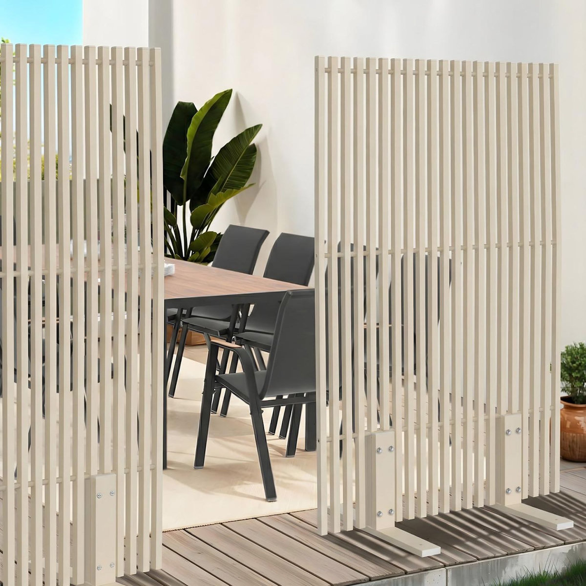 ID MARKET Paravent extérieur ajouré claustra décoratif 80 x 150 cm persiennes verticales métal beige