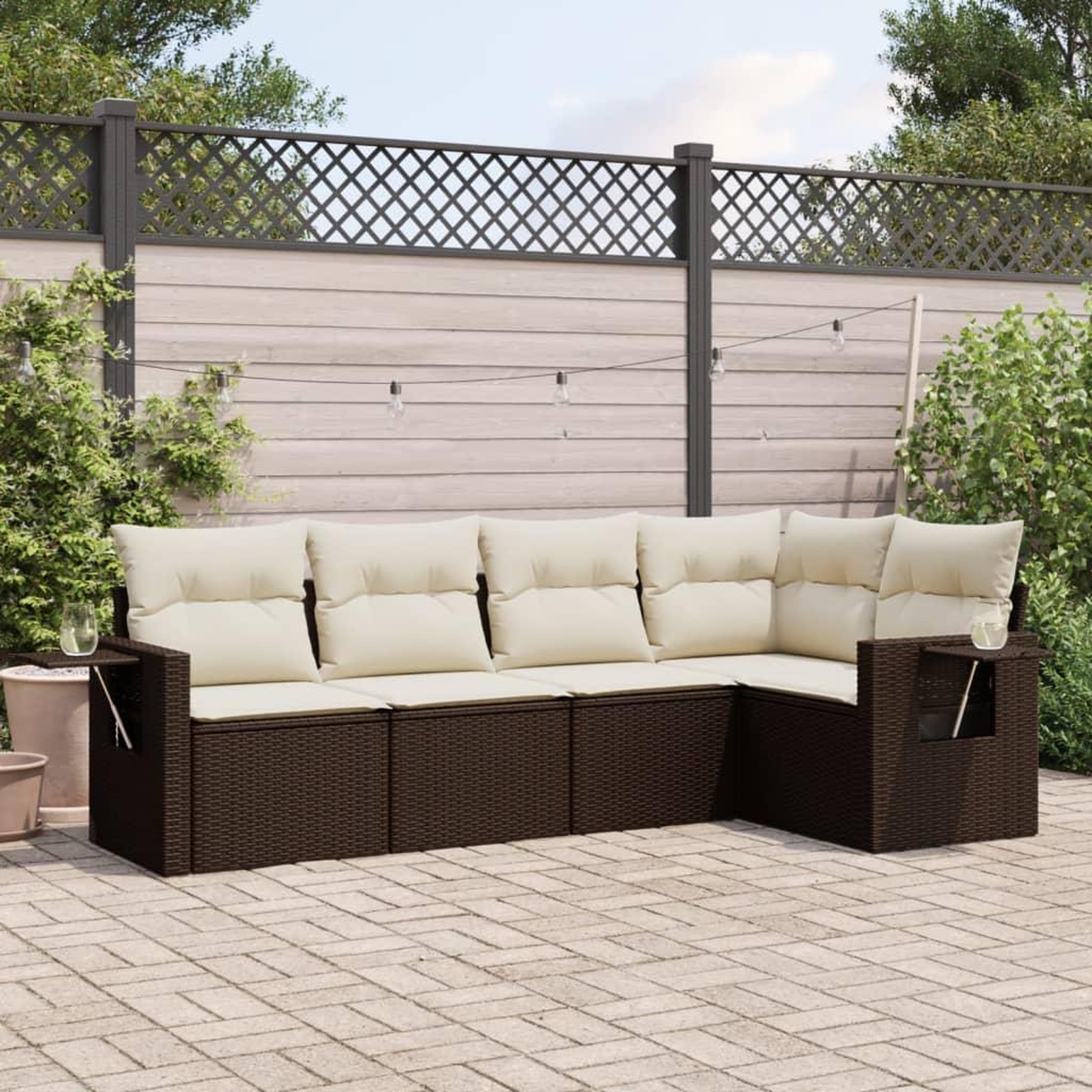 VIDAXL Salon de jardin avec coussins 5 pcs marron resine tressee