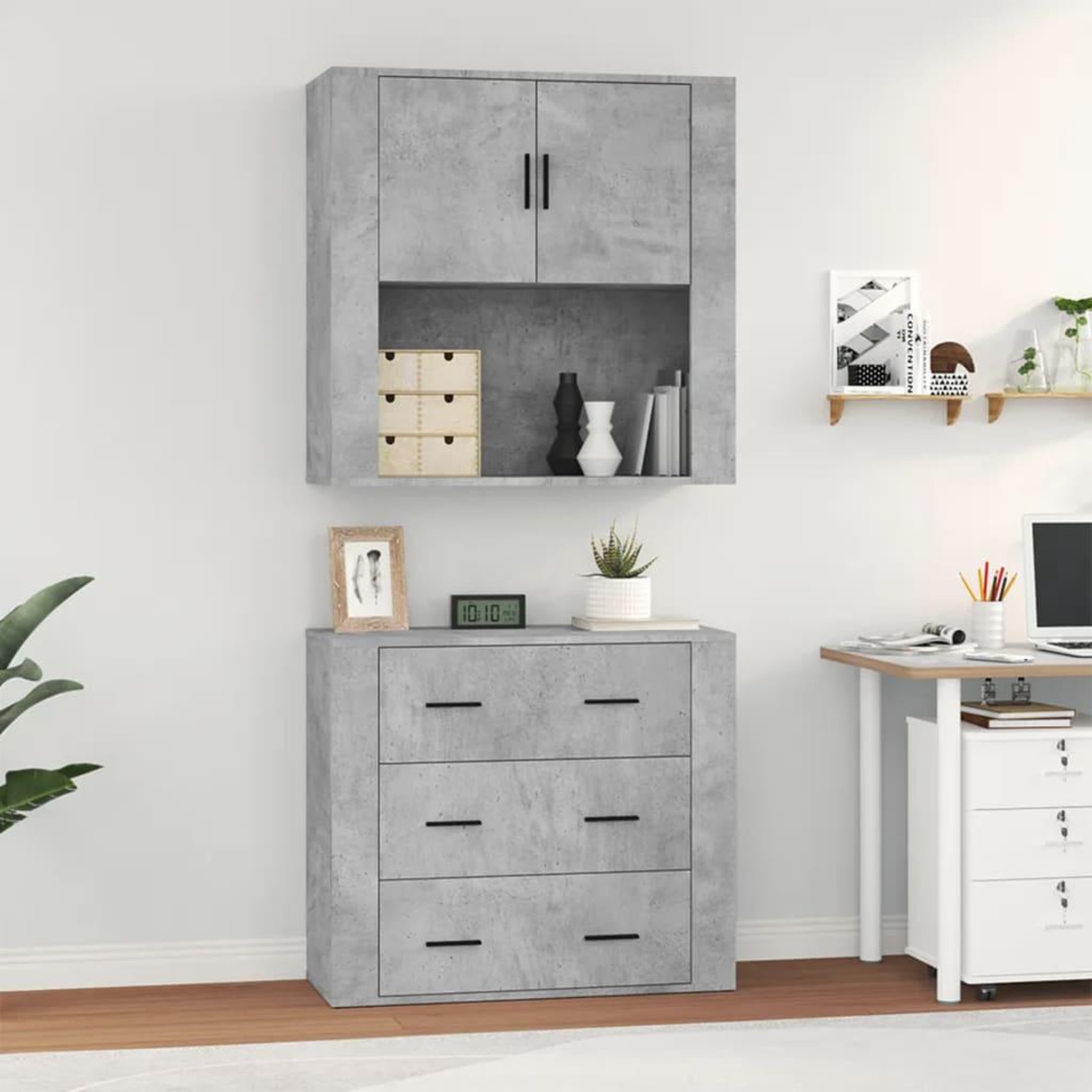 Voir la diapositive 4 : VIDAXL Buffet haut Gris beton Bois d'ingenierie