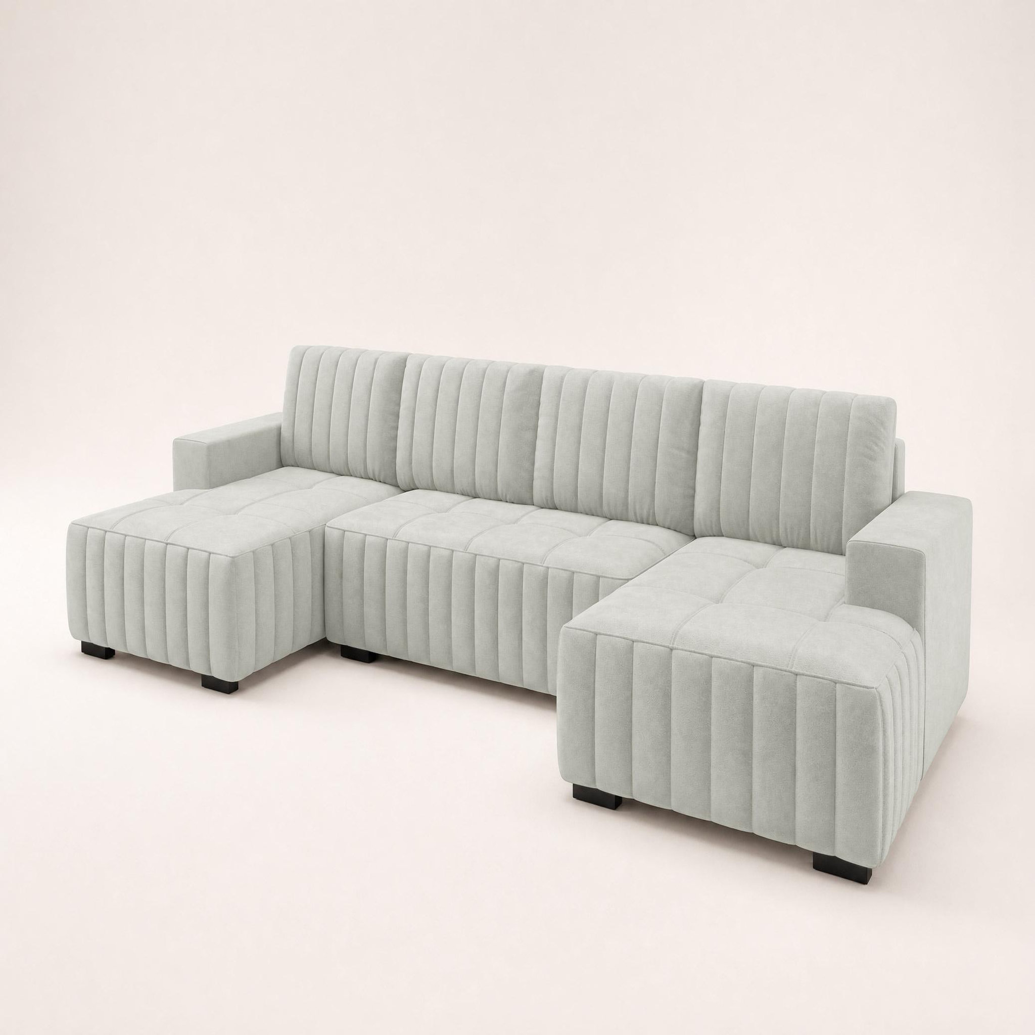 Voir la diapositive 3 : BEST MOBILIER Lazare - canapé panoramique en u 7 places convertible avec coffre en velours