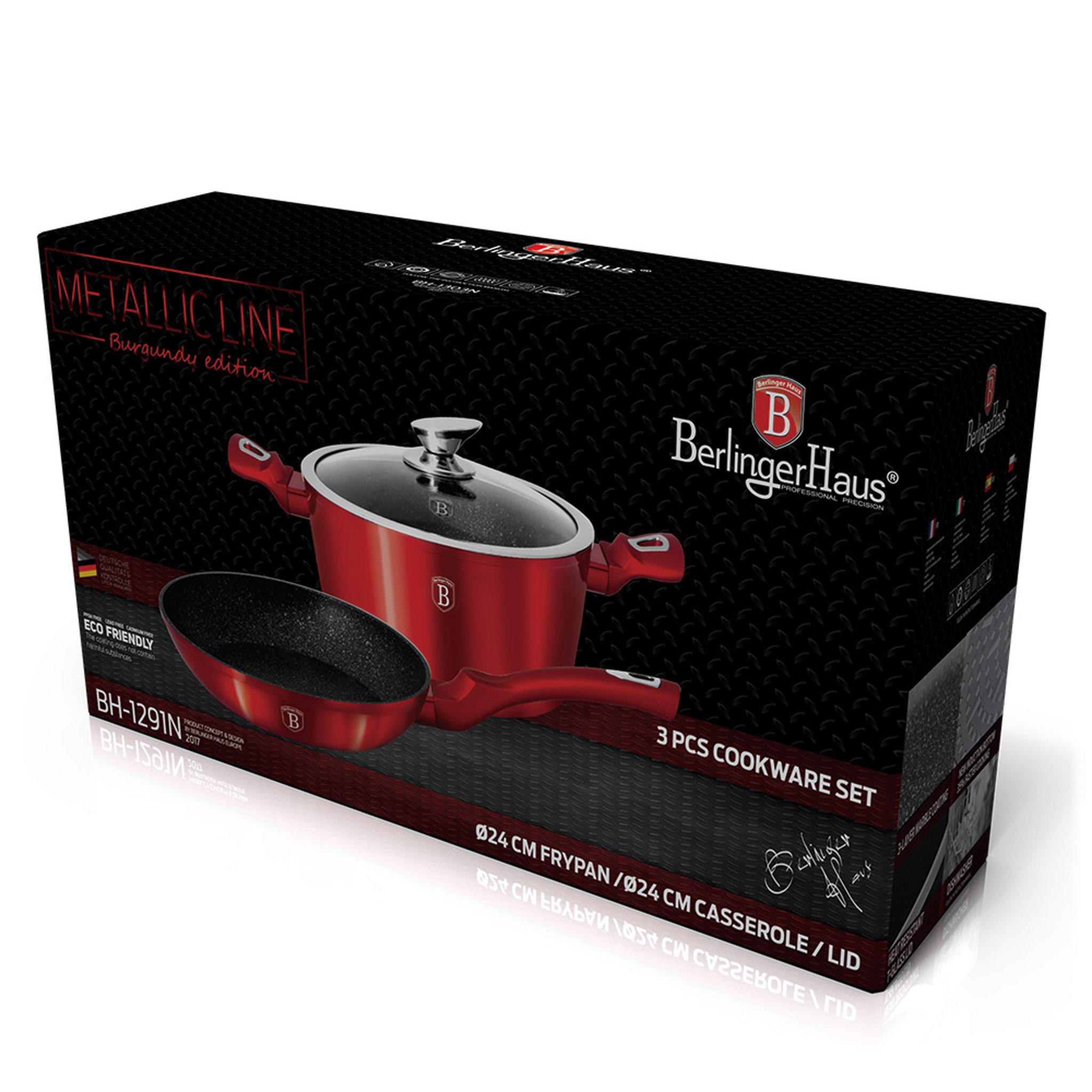 Voir la diapositive 2 : BERLINGER HAUS Lot faitout 24 cm + poêle 24 cm induction Aluminium forgé rouge métal 
