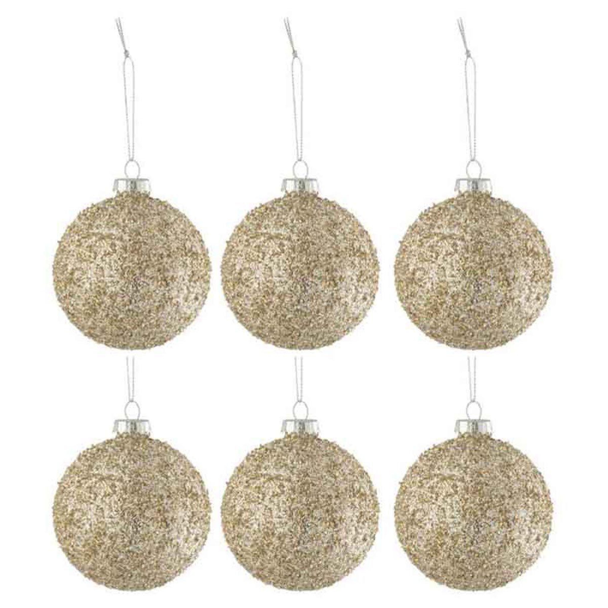J-LINE Lot de 6 boules de noël  pailletées  8cm or