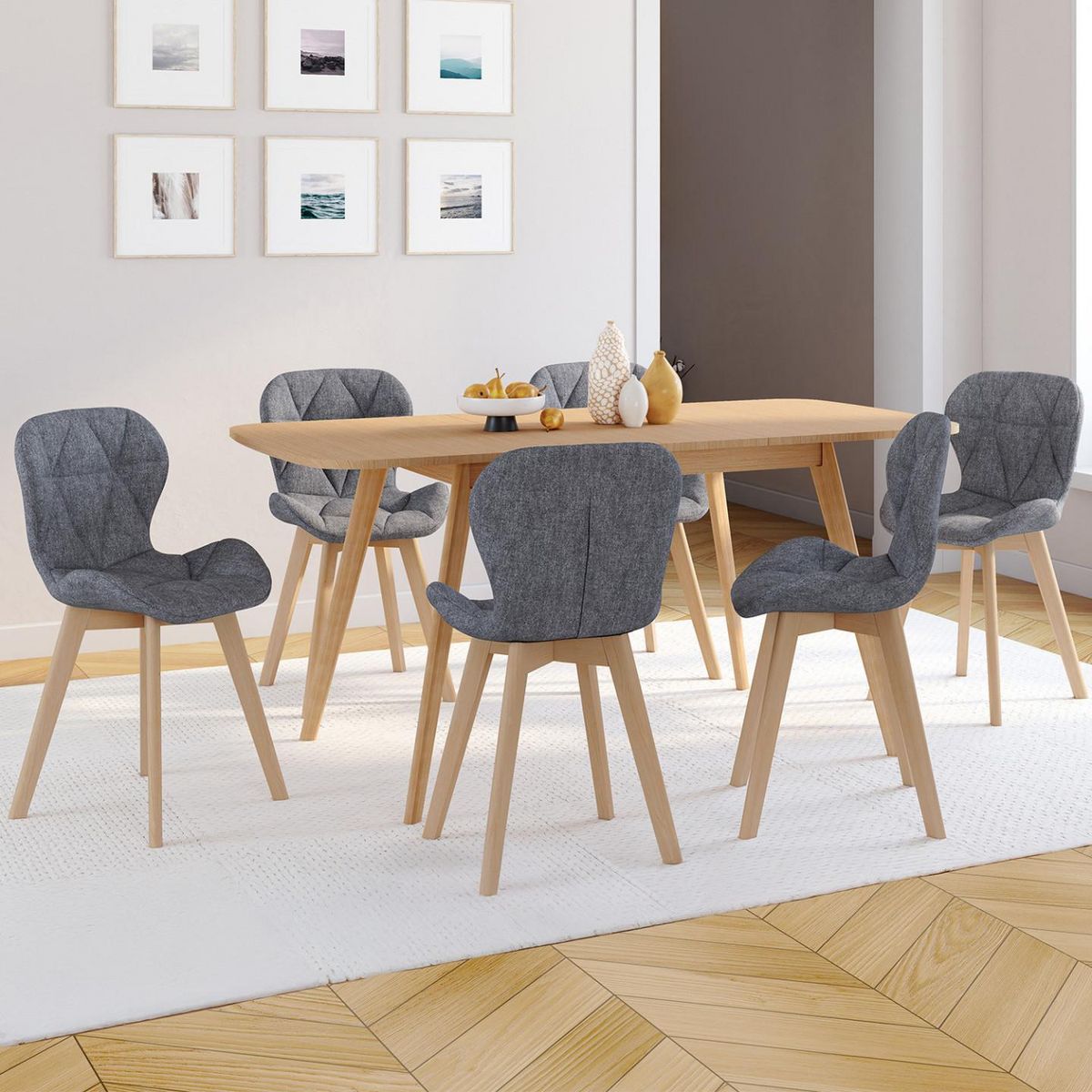 ID MARKET Lot de 6 chaises ROBINE en tissu gris foncé pour salle à manger