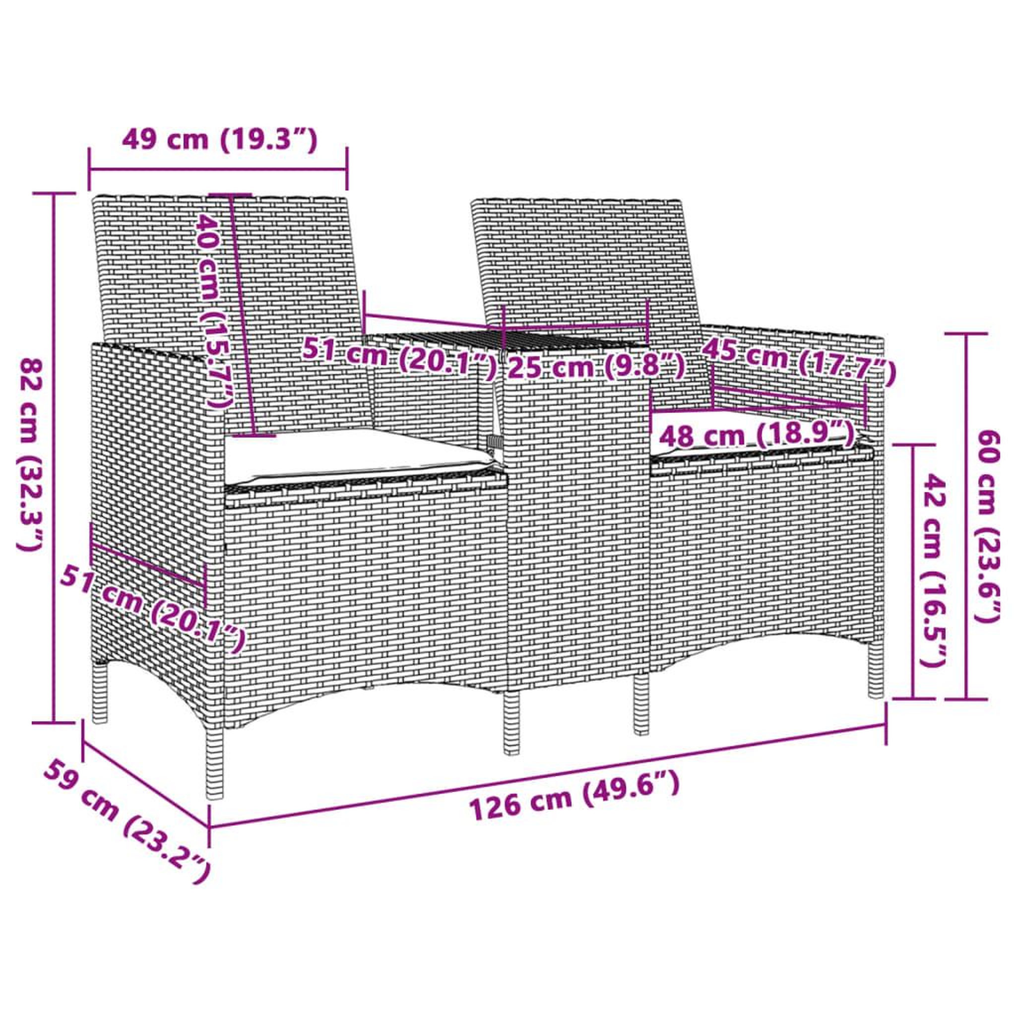Voir la diapositive 6 : VIDAXL Canape de jardin 2 places avec table et coussins resine tressee