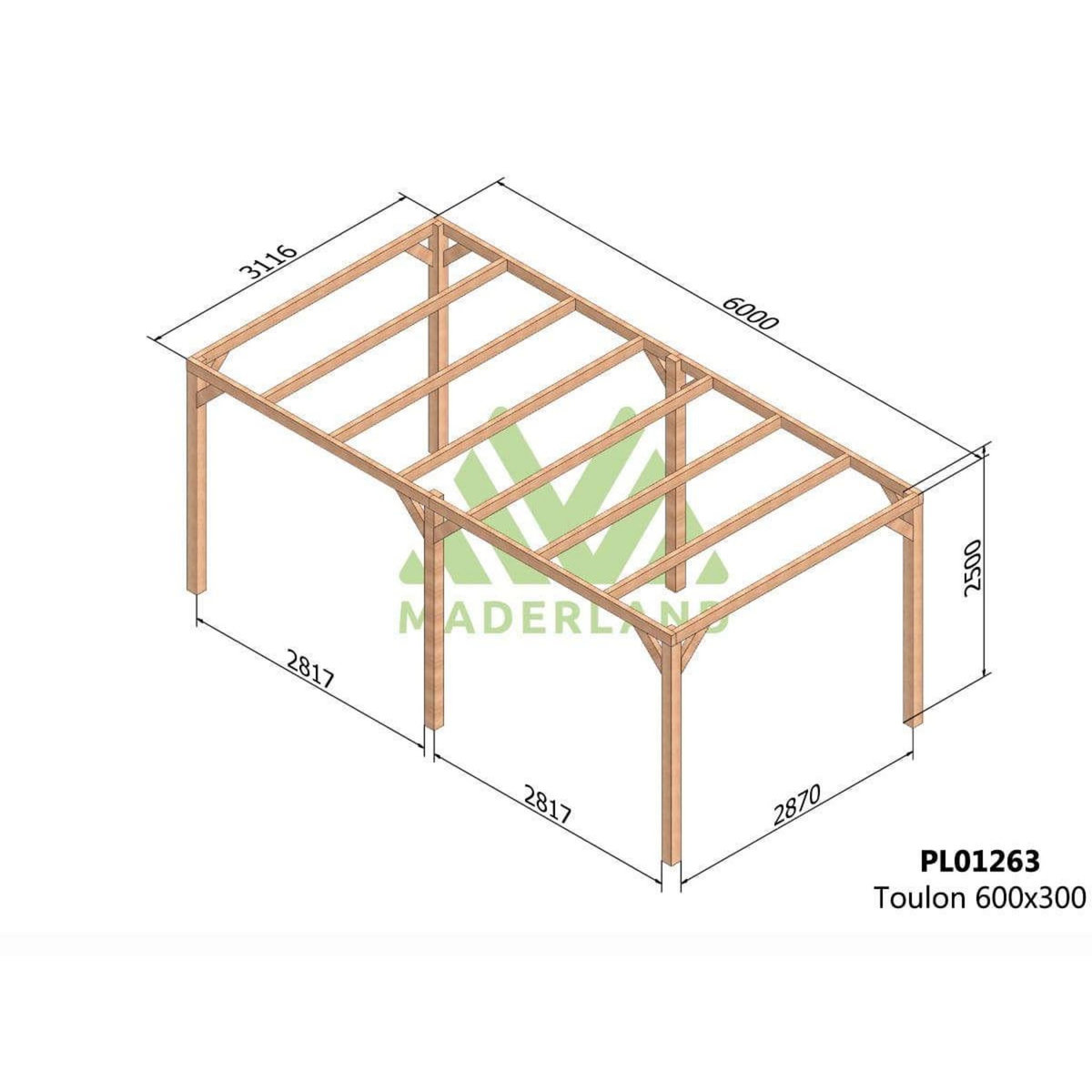 JARDIDECO Pergola en bois lamellé-collé Toulon 600 x 300 cm - Maderland