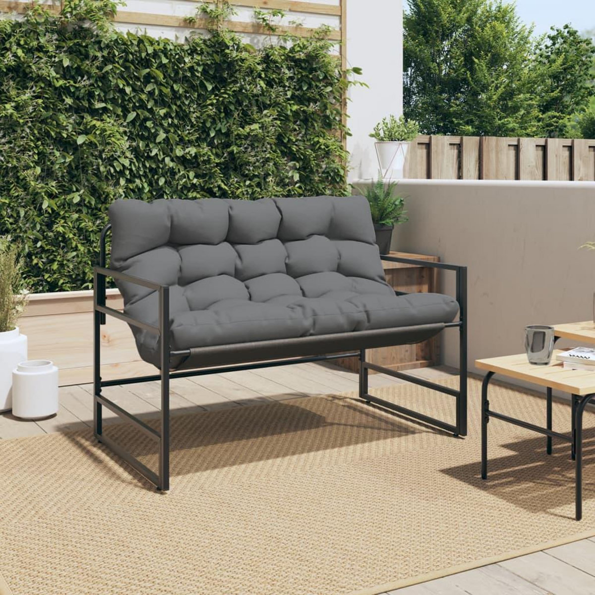 VIDAXL Banc de jardin avec coussin anthracite 113 cm acier