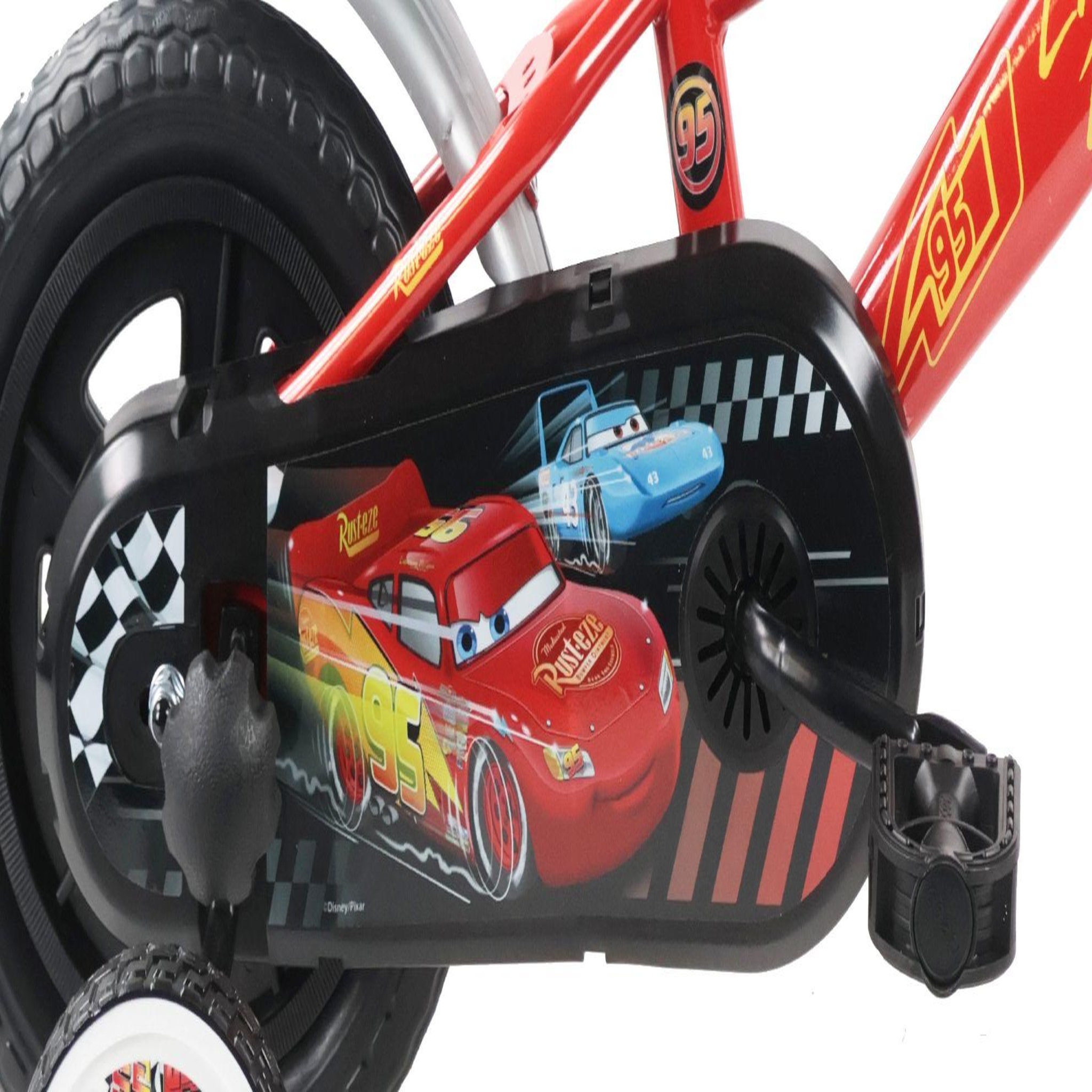Voir la diapositive 4 : Disney Cars Vélo 10'' enfant CARS de Disney avec plaque avant décorative, garde boues, carter, roues bâtons & 2 stabilisateurs