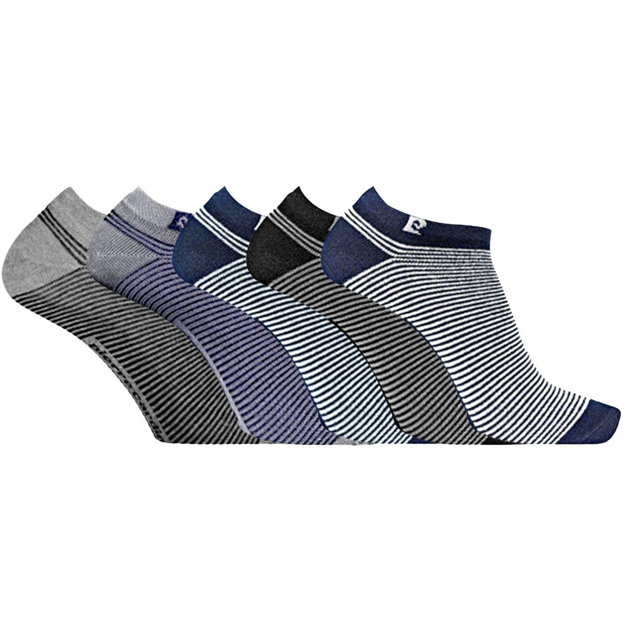 PIERRE CARDIN Lot de 5 paires de chaussettes tiges courtes rayées modèle pc 0373. Coloris disponibles : Gris