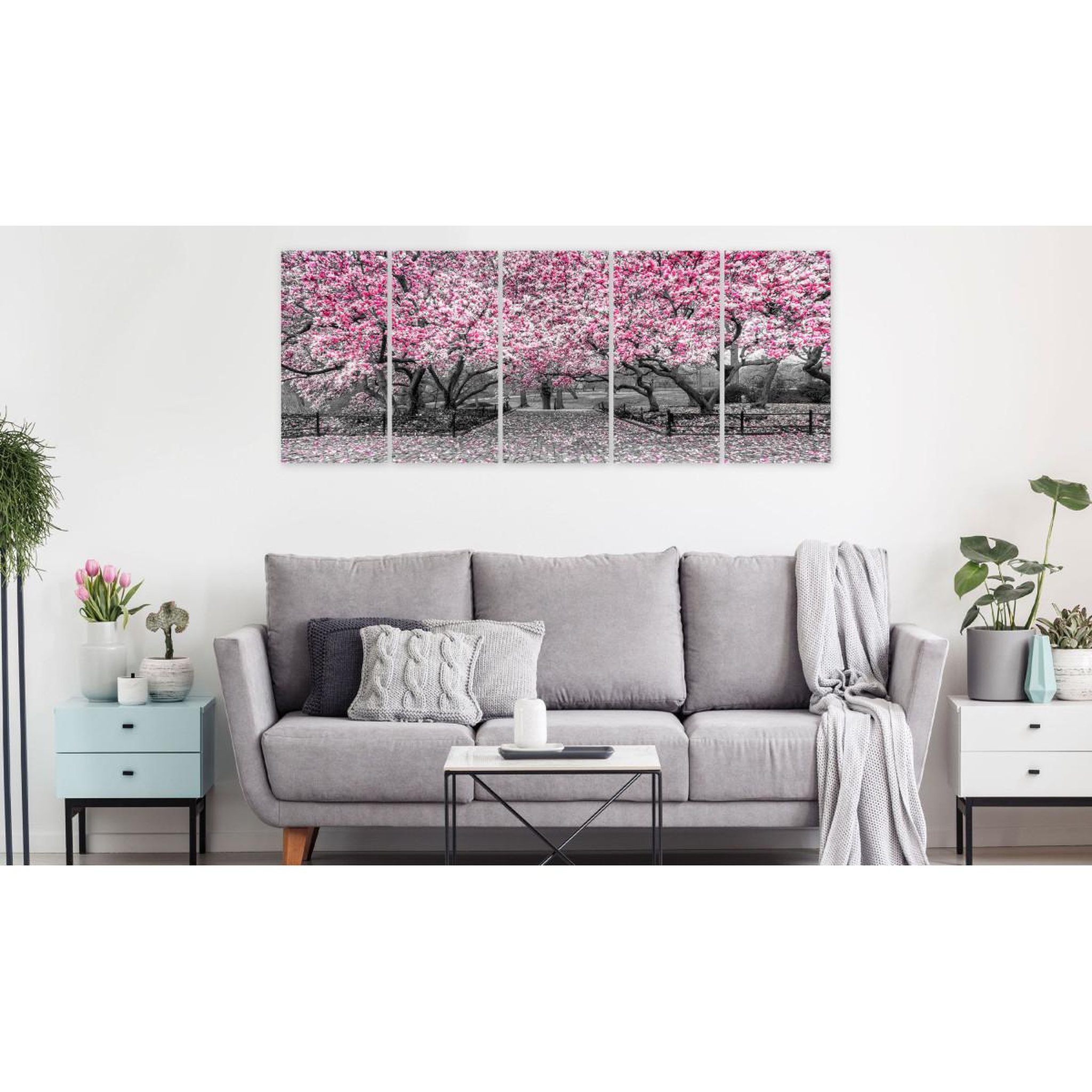 Voir la diapositive 2 : Paris Prix Tableau 5 panneaux  magnolia park narrow pink