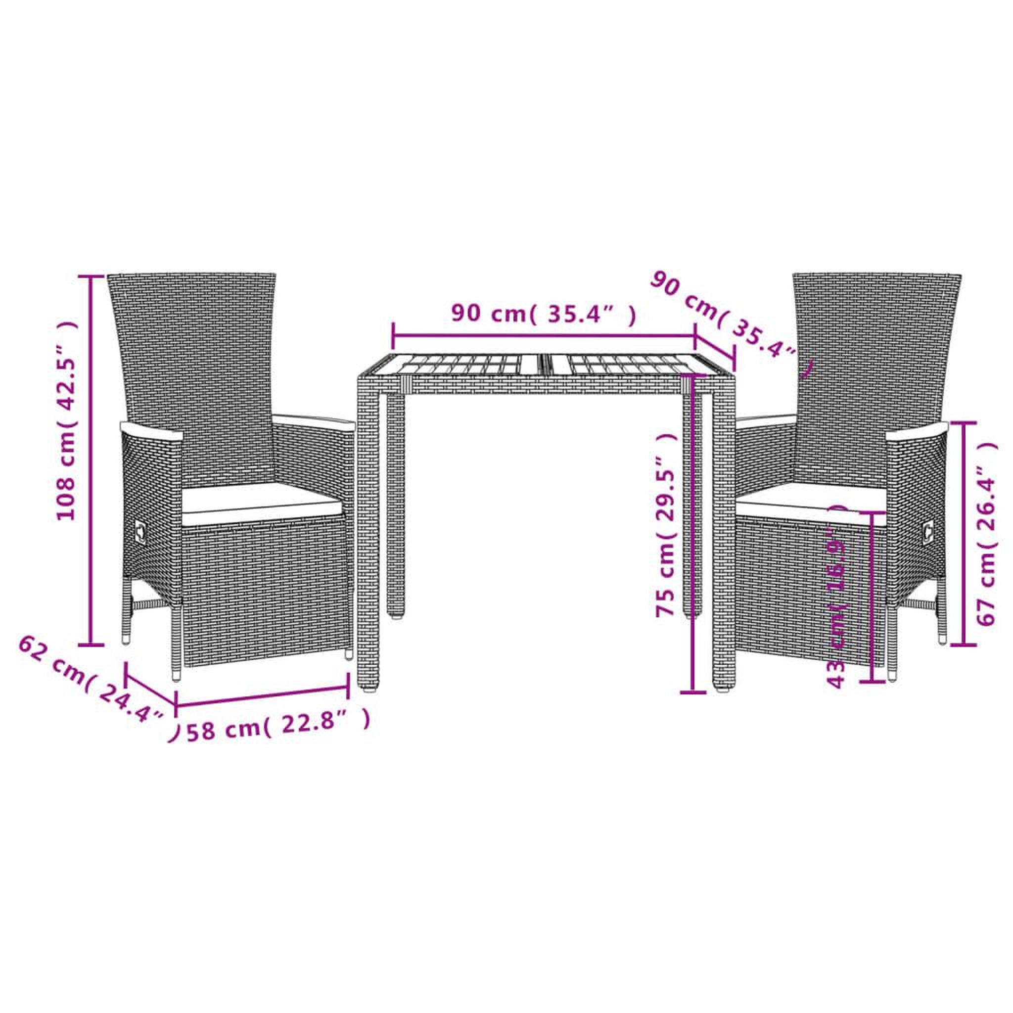 Voir la diapositive 6 : VIDAXL Ensemble a manger de jardin avec coussins 3 pcs Noir