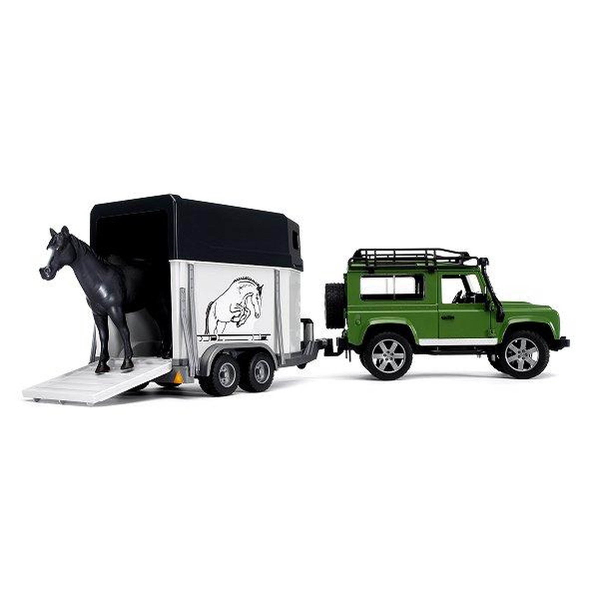 Bruder Land Rover Defender 90 Break avec van et figurine cheval