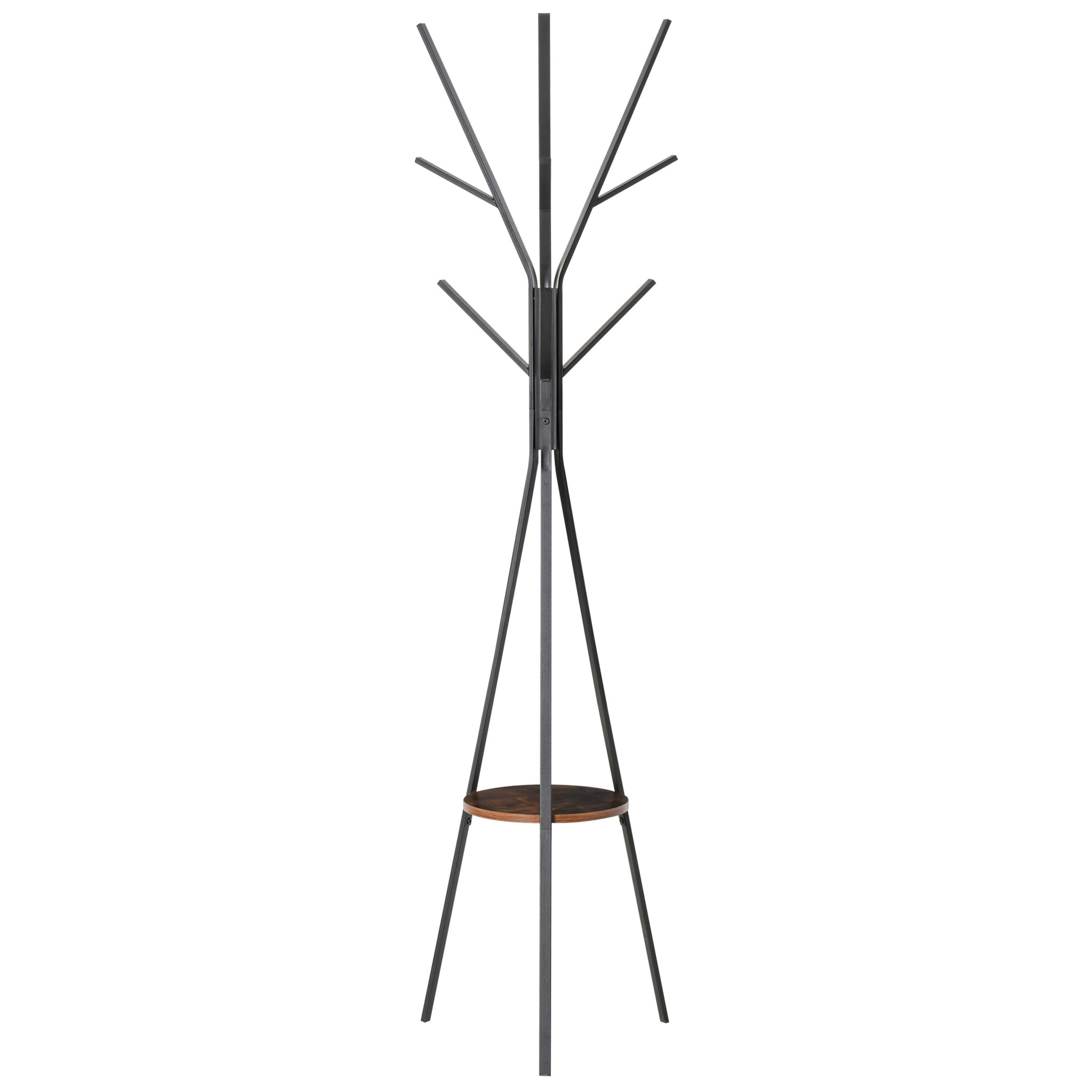 Voir la diapositive 1 : HOMCOM HOMCOM Porte-manteau trépied design contemporain branches étagère + 9 patères dim. 45L x 45l x 180H cm métal marron