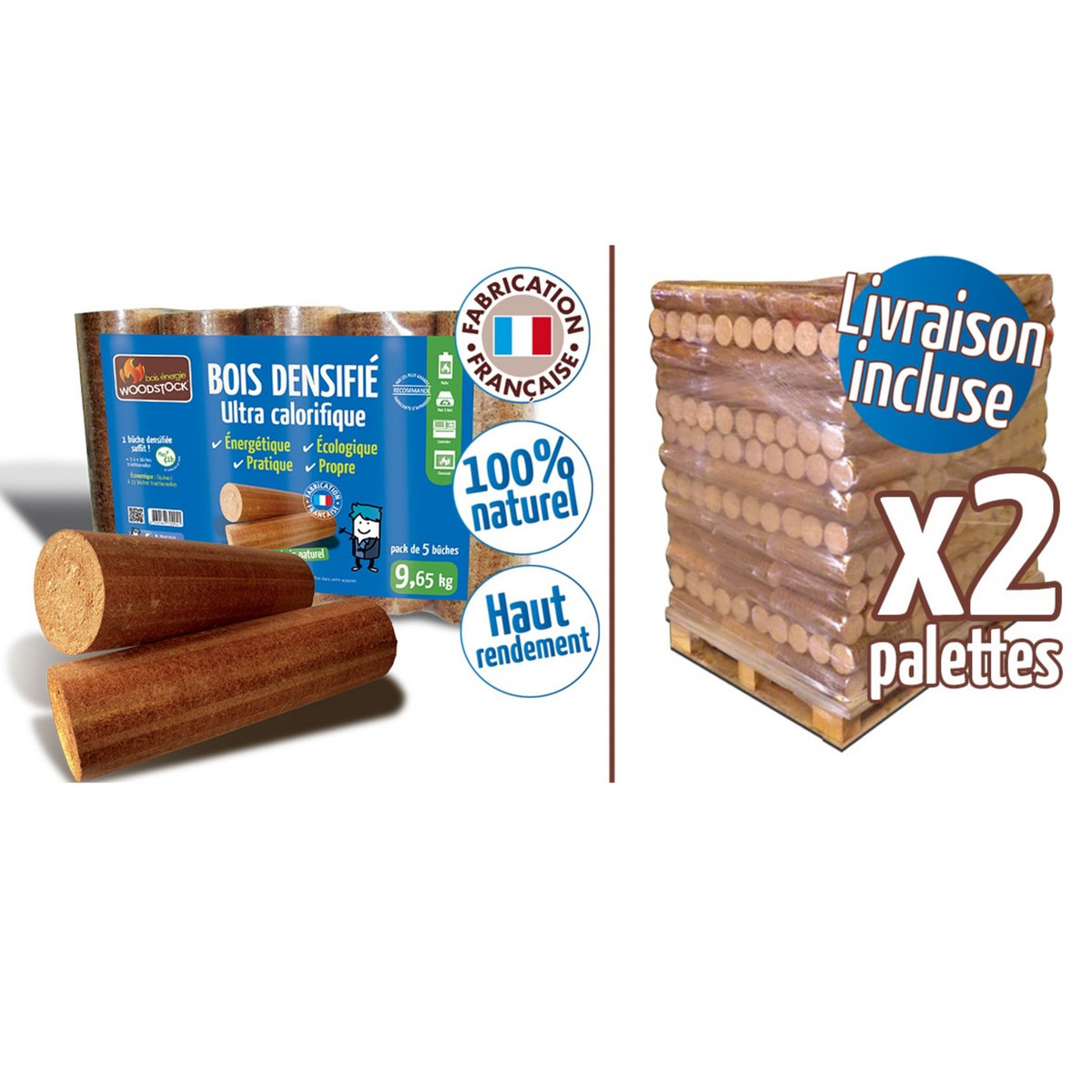 WOODSTOCK 2 Palette de bois densifié - 104 packs de 5 bûches