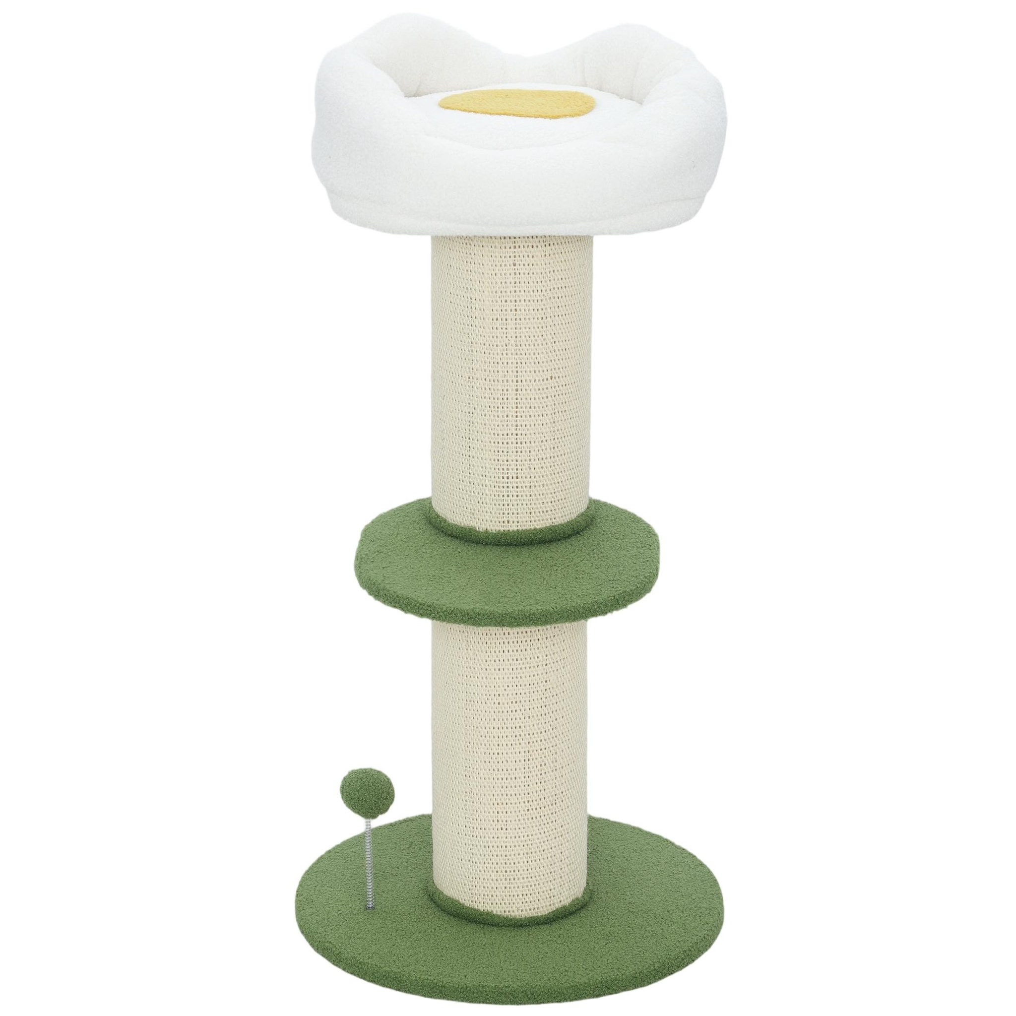 PAWHUT Arbre à chat griffoir design fleurs h.92 cm plateforme et panier d'observation boule à ressort