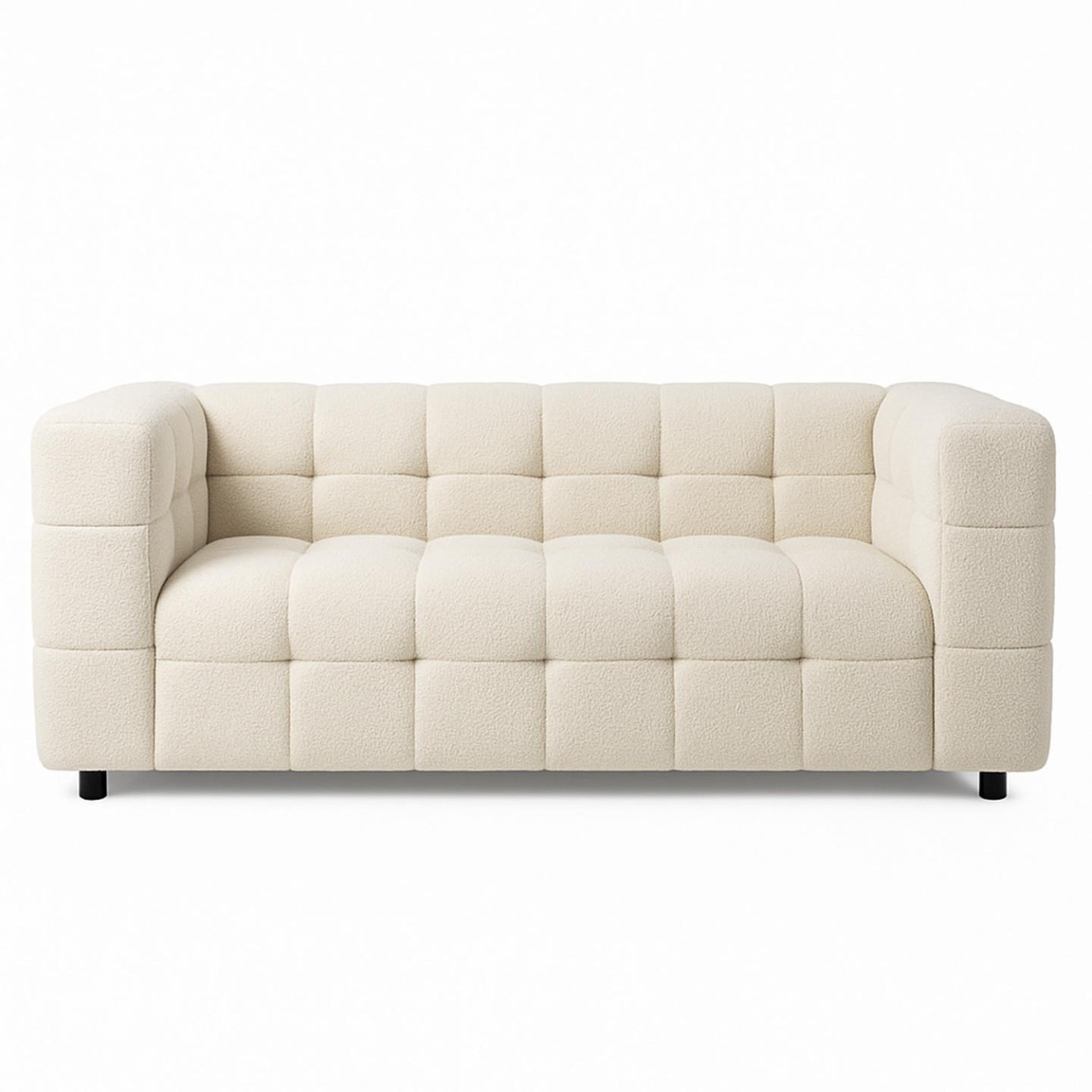 Voir la diapositive 3 : ID MARKET Canapé droit 2 places capitonné amance en tissu bouclette beige