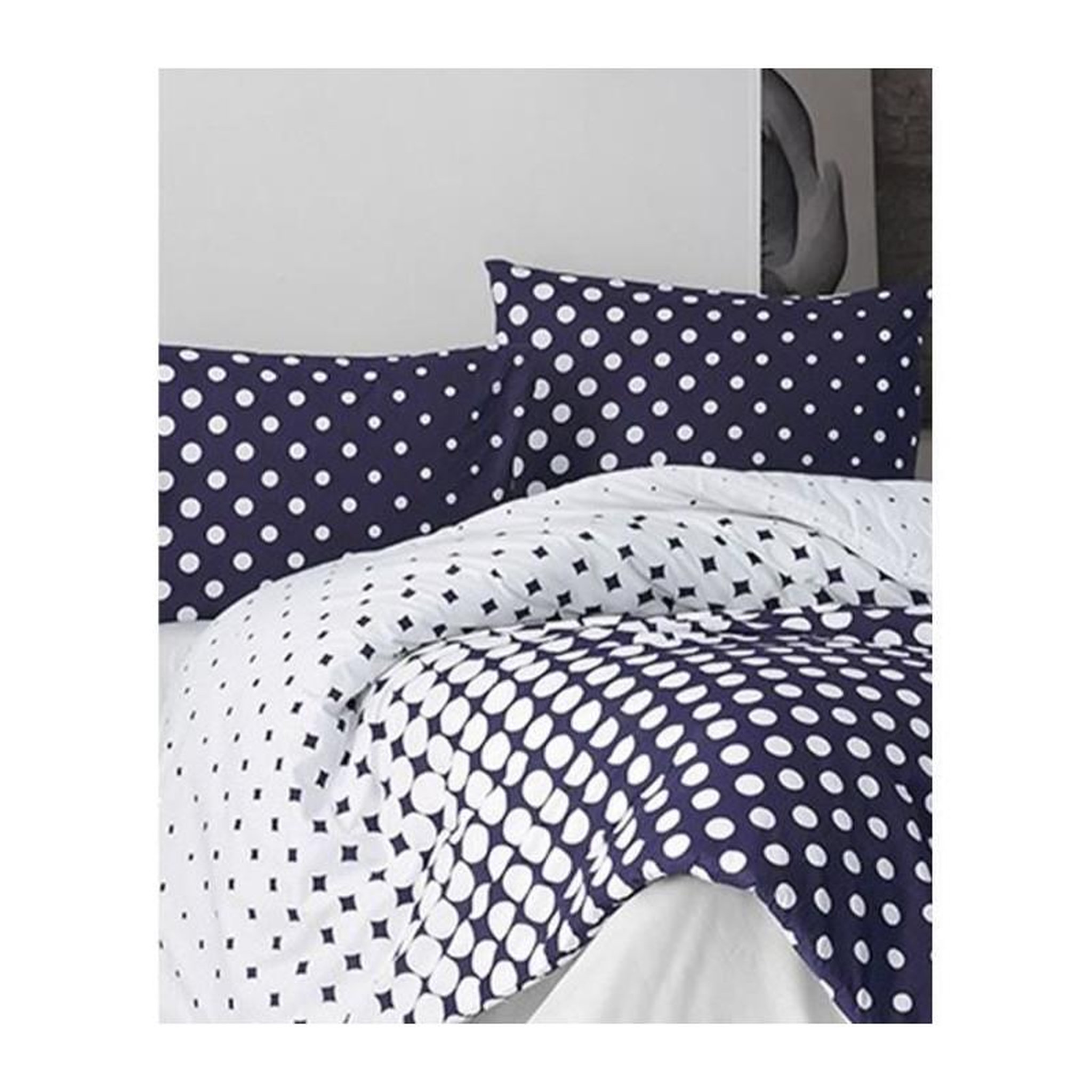 Voir la diapositive 3 : GENERIQUE Parure de lit - 1 housse de couette 220 x 240 cm + 2 taies d'oreiller 60 x 60 cm - 100% coton renforcé - Bleu