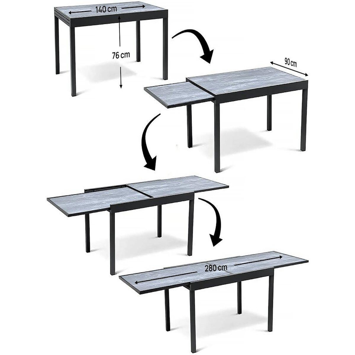 Habitat et Jardin Table de jardin en aluminium extensible  Lagos  - 140/280 x 90 x 76 cm - Gris