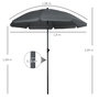 Voir la diapositive 3 : OUTSUNNY Parasol inclinable octogonal  Ø 1,8 x 2,09H m acier époxy polyester 160 g/m² anti-UV50+ gris