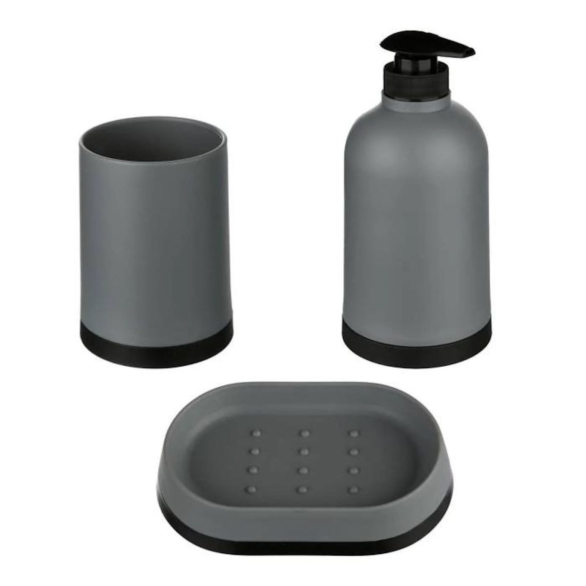 B BASIC & CO Set de 3 Accessoires de Salle de Bain  Strip  12cm Gris