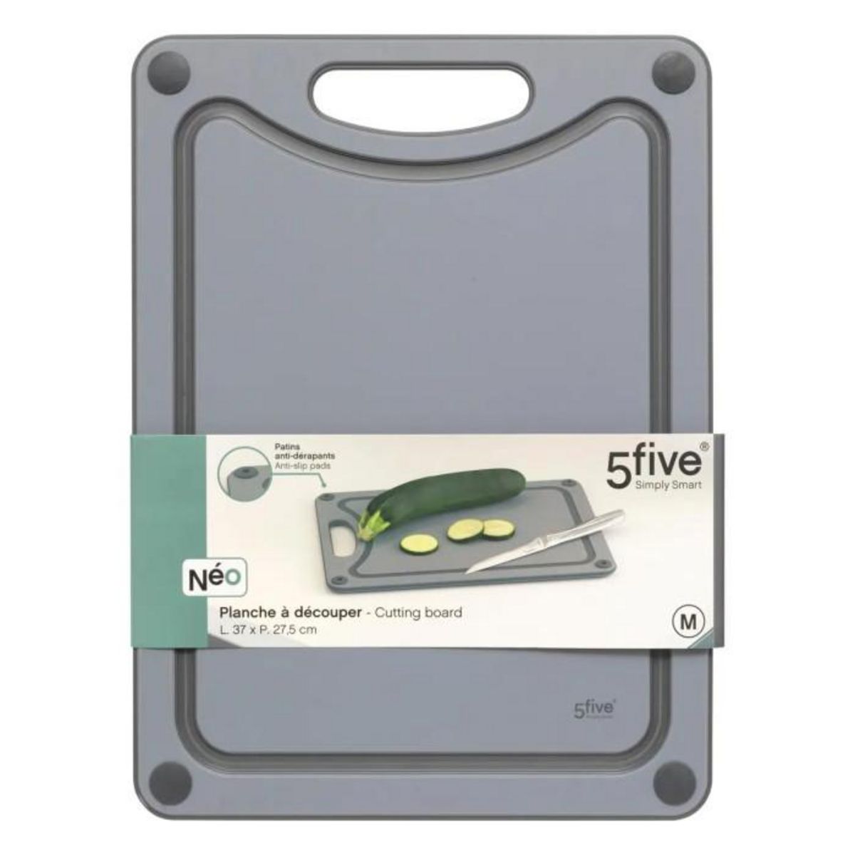 FIVE Planche à Découper Antidérapante  Néo  37cm Gris