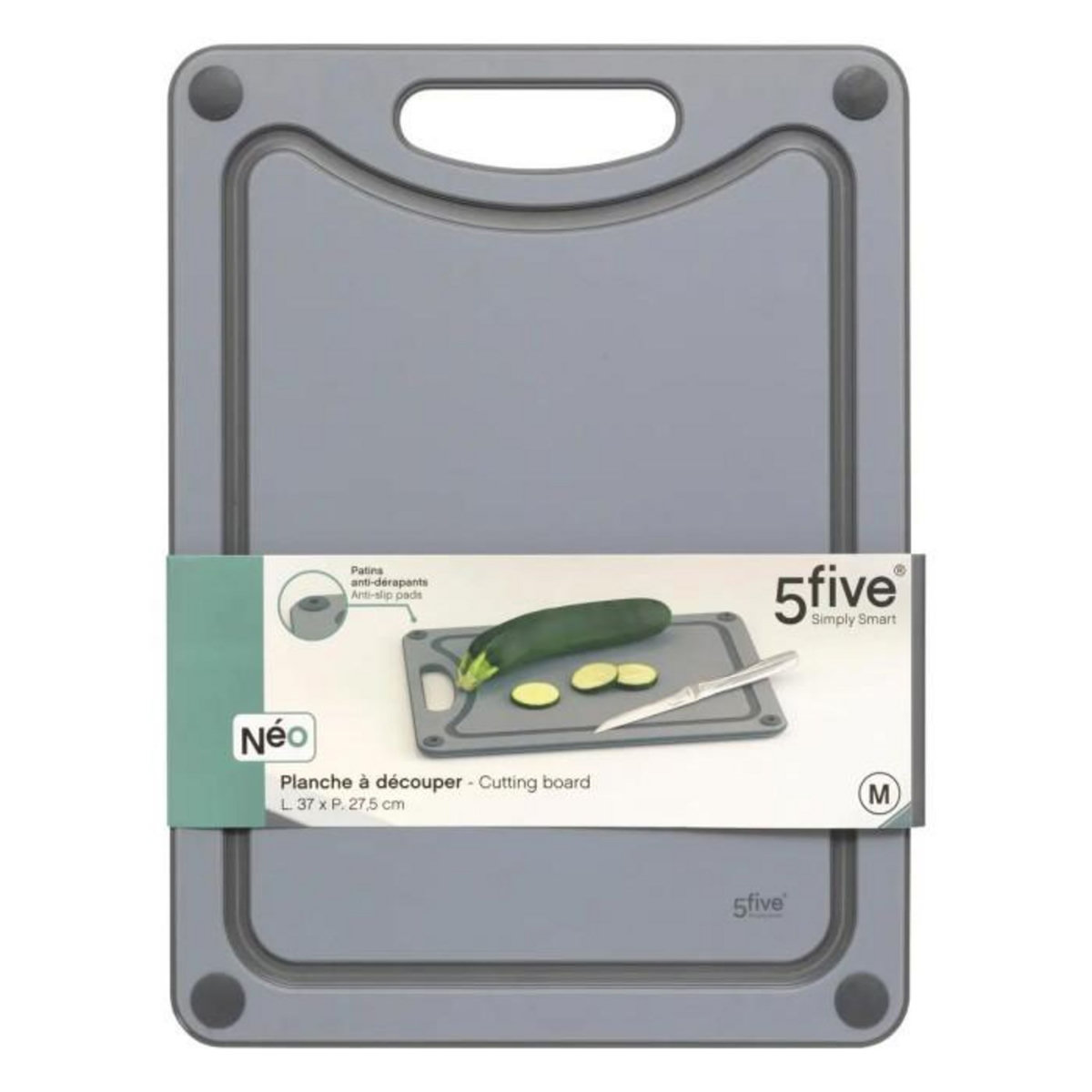 FIVE Planche à Découper Antidérapante  Néo  37cm Gris