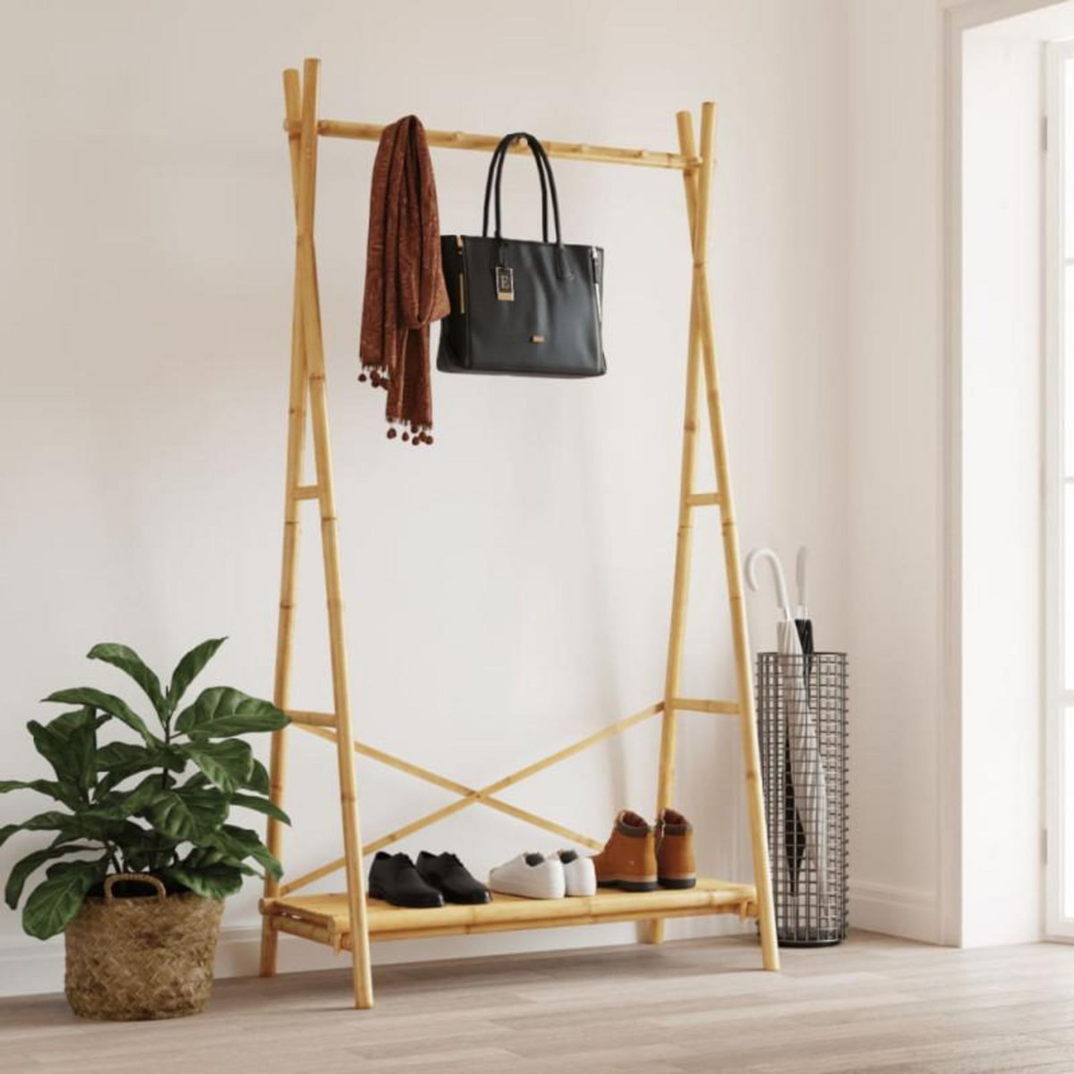 VIDAXL Porte vêtement avec étagère 102x50x190 cm bambou
