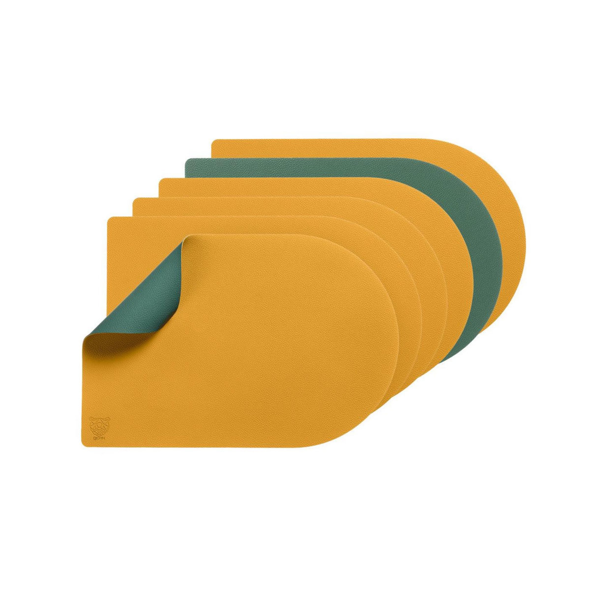 BJORN Set de table rectangovale réversible - 6 pièces - Cuir recyclé jaune moutarde et vert sapin