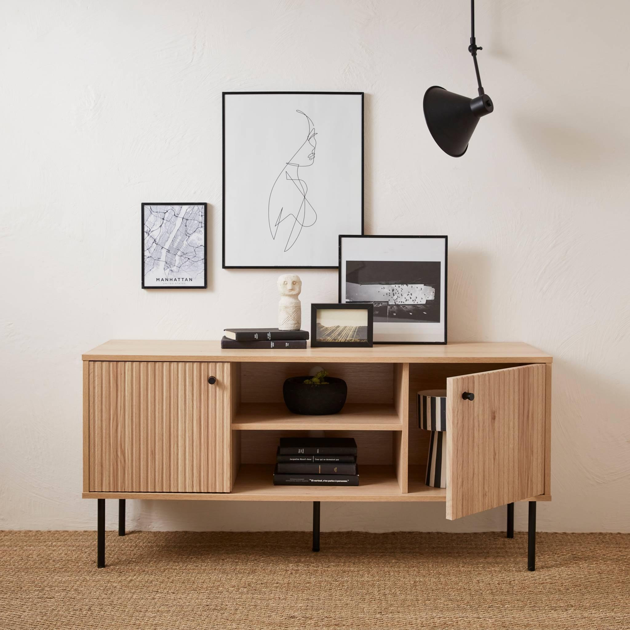 Voir la diapositive 4 : SWEEEK Meuble TV. Braga. deux portes. deux niches. une étagère.  L 120 x l 39 x H 56.2cm
