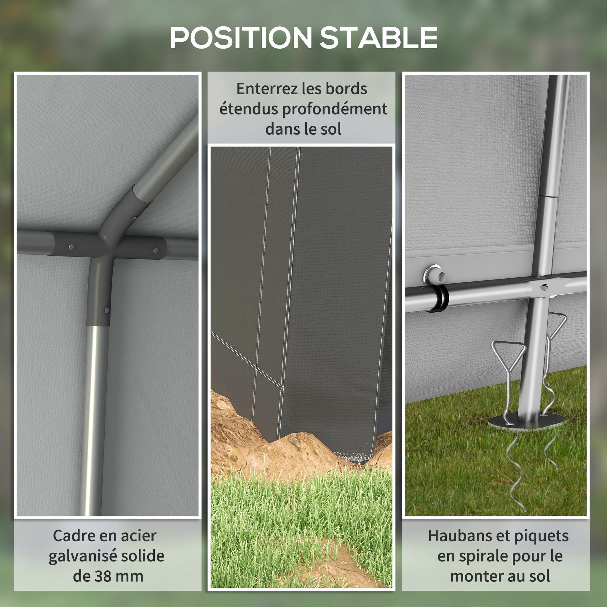 Voir la diapositive 5 : OUTSUNNY Abri de jardin, tente de stockage, 3 x 3 m, imperméable et anti-UV, cadre en acier galvanisé et grande porte, abri de vélo garage pour extérieur, gris foncé
