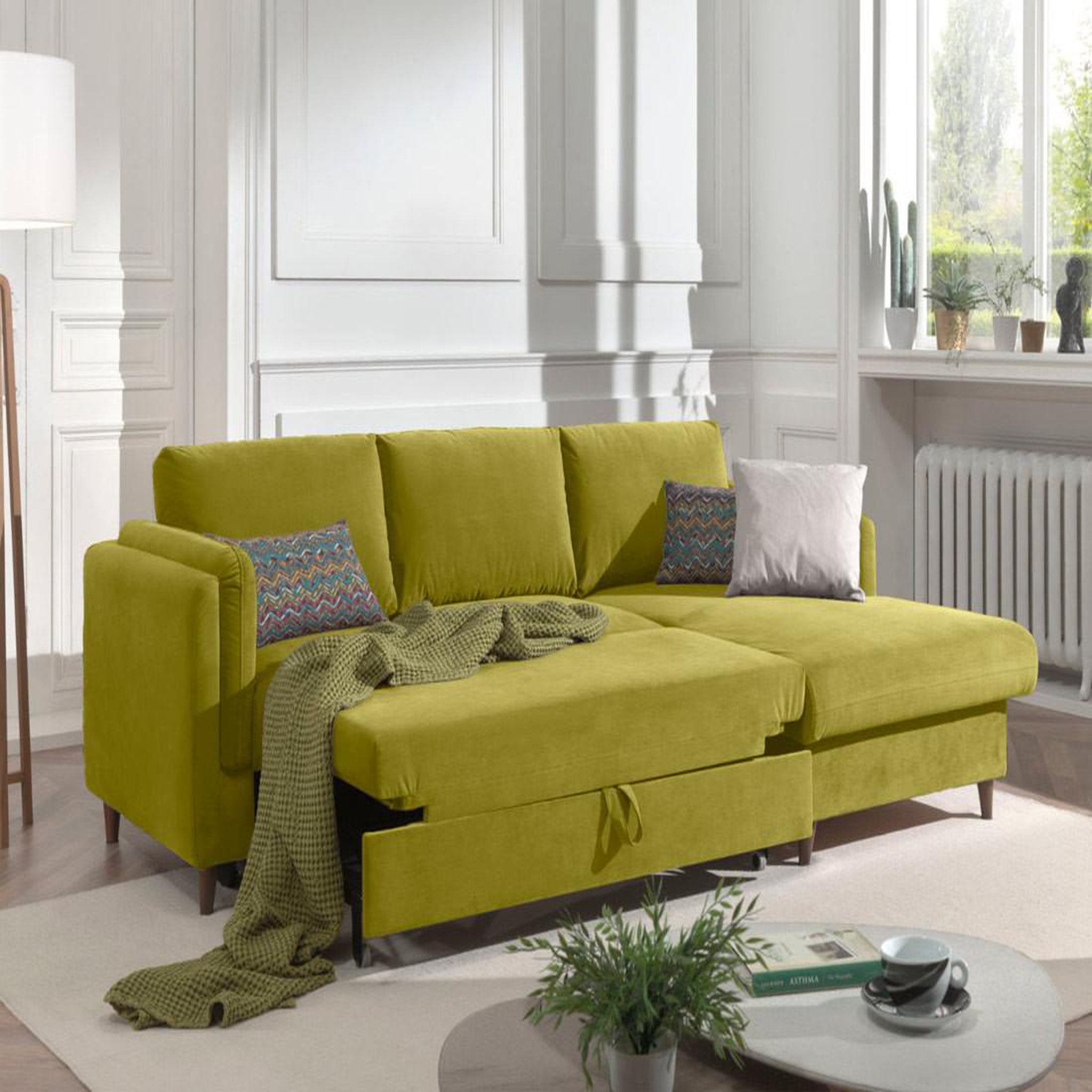 Voir la diapositive 3 : BEST MOBILIER Brooke - canapé d'angle droit - convertible avec coffre - 4 places - en velours