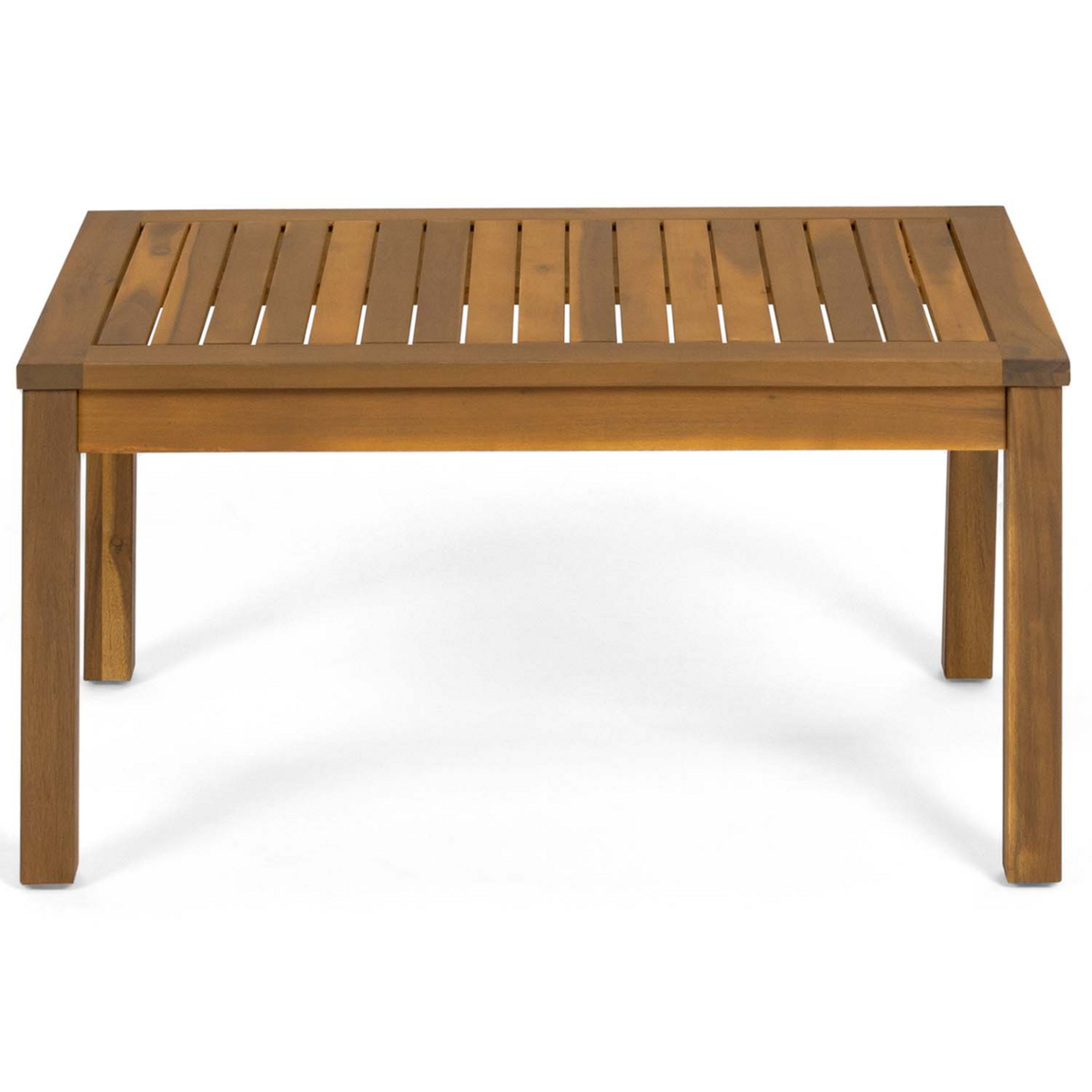 ID MARKET Salon de jardin bas JAKARTA 4 places en acacia avec canapé, fauteuils, table et coussins beige