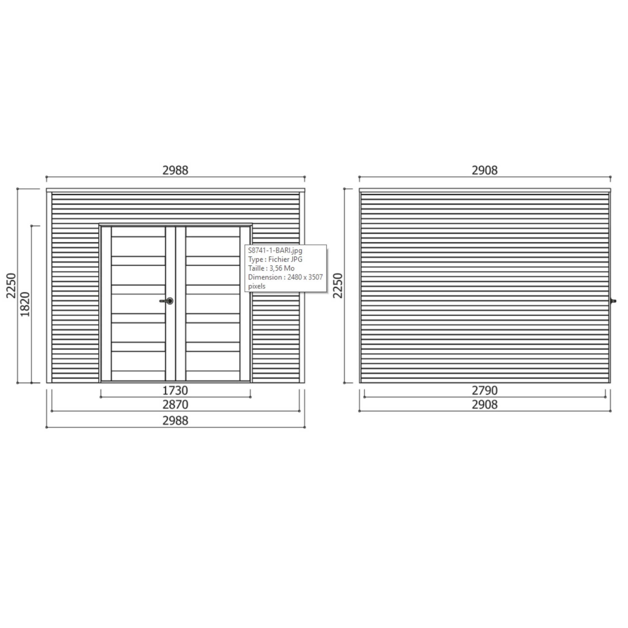 Voir la diapositive 3 : SOLID SUPERIA Abri de jardin bois - Autoclavé- 8m² - Bari