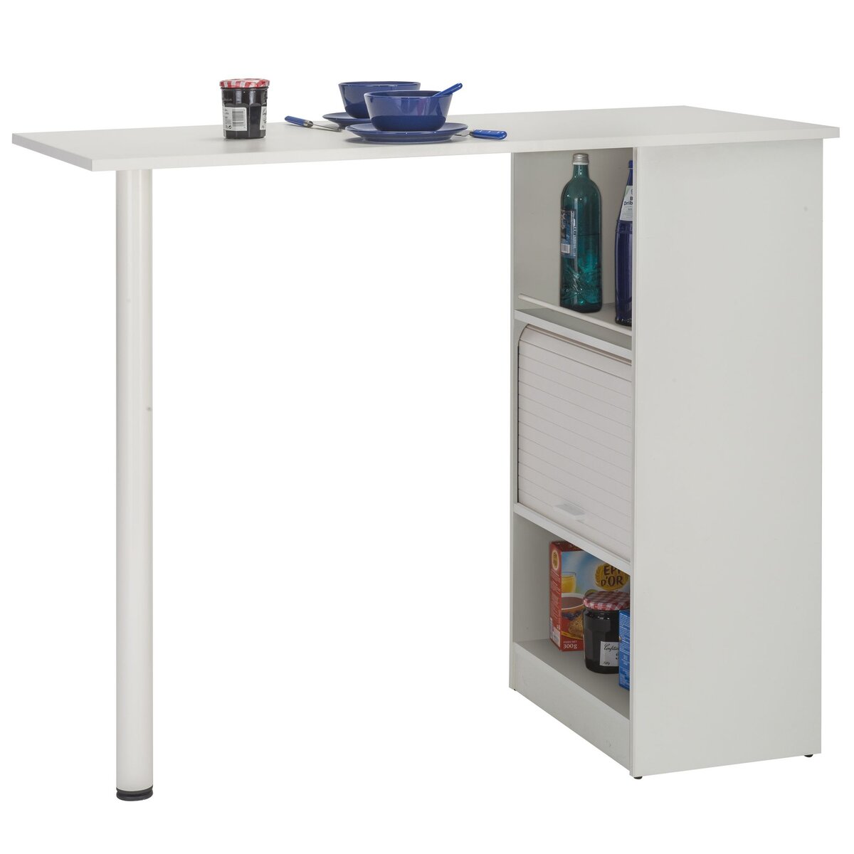 Table comptoir de cuisine avec rangement à rideau L130cm LUCK