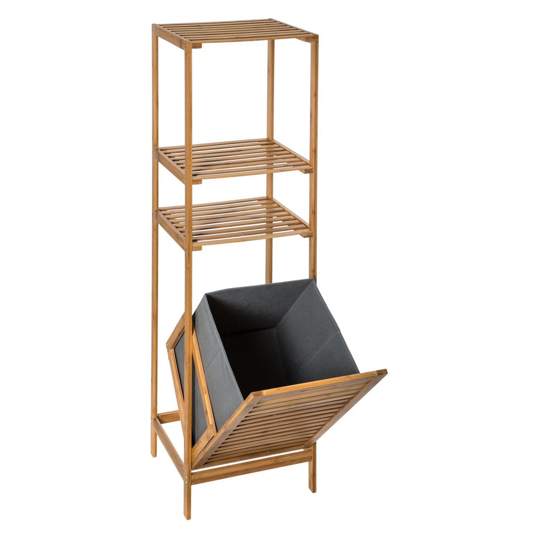 Voir la diapositive 2 : FIVE Etagère de salle de bain en bambou avec panière à linge intégrée - hauteur 118 cm