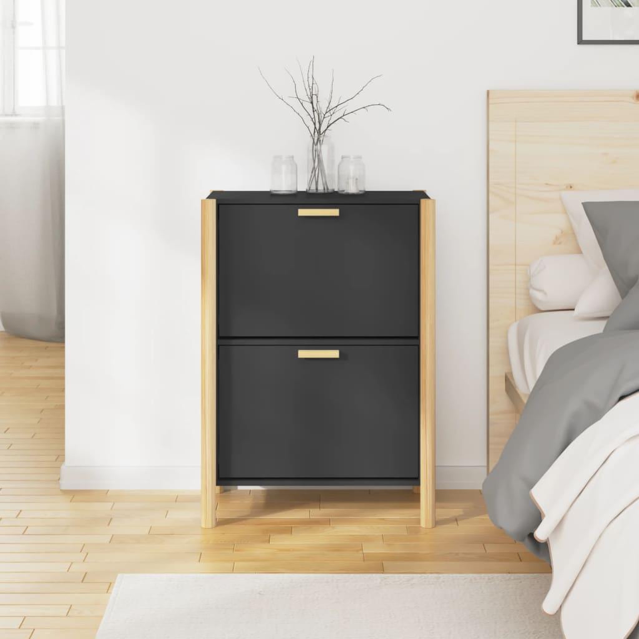 Voir la diapositive 3 : VIDAXL Armoire a chaussures Noir 57,5x33x80 cm Bois d'ingenierie